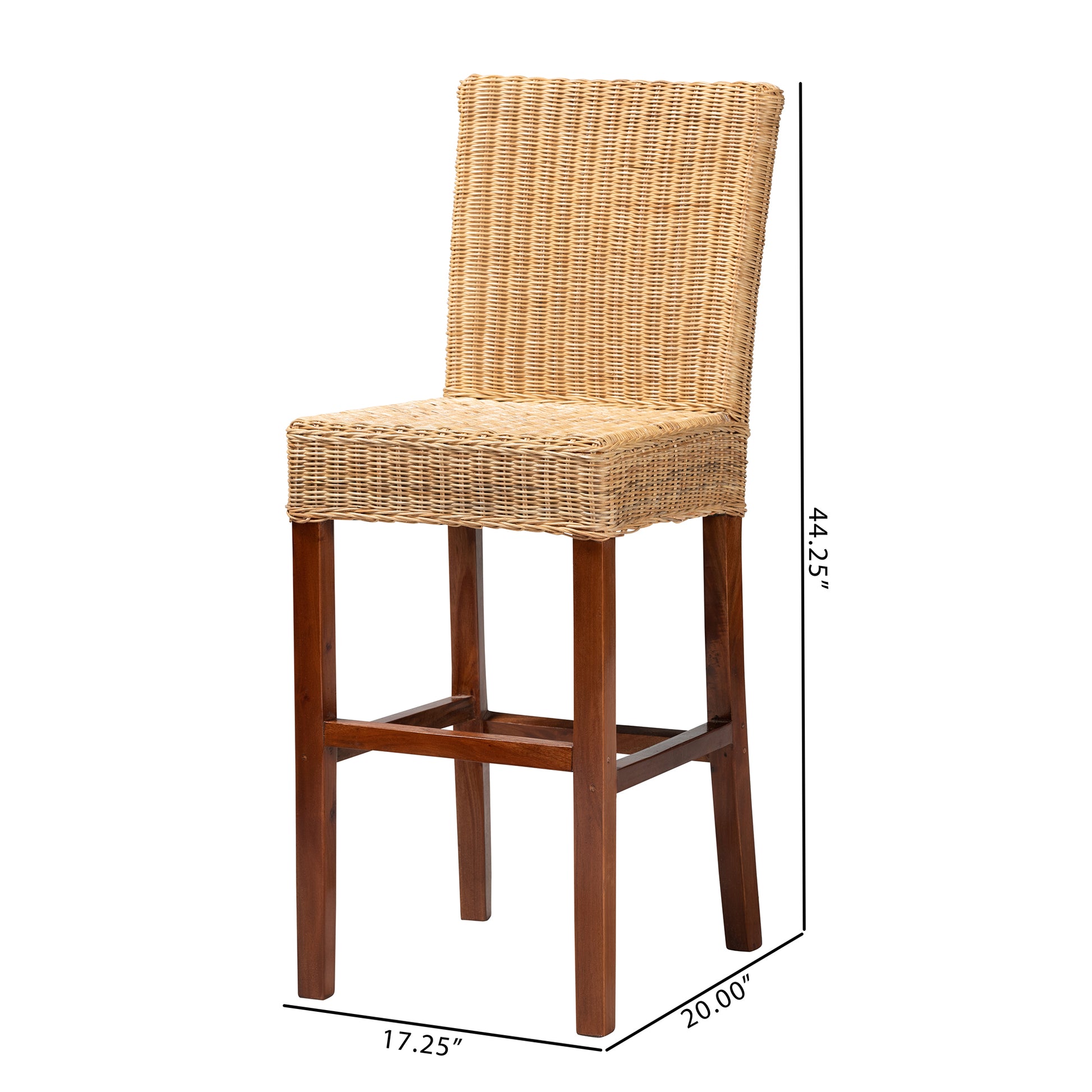 Baxton Studio bali & pari Racquel Modern Bohemian Natural Rattan and Mahogany Wood Bar Stool | Bar Stools | Modishstore - 3