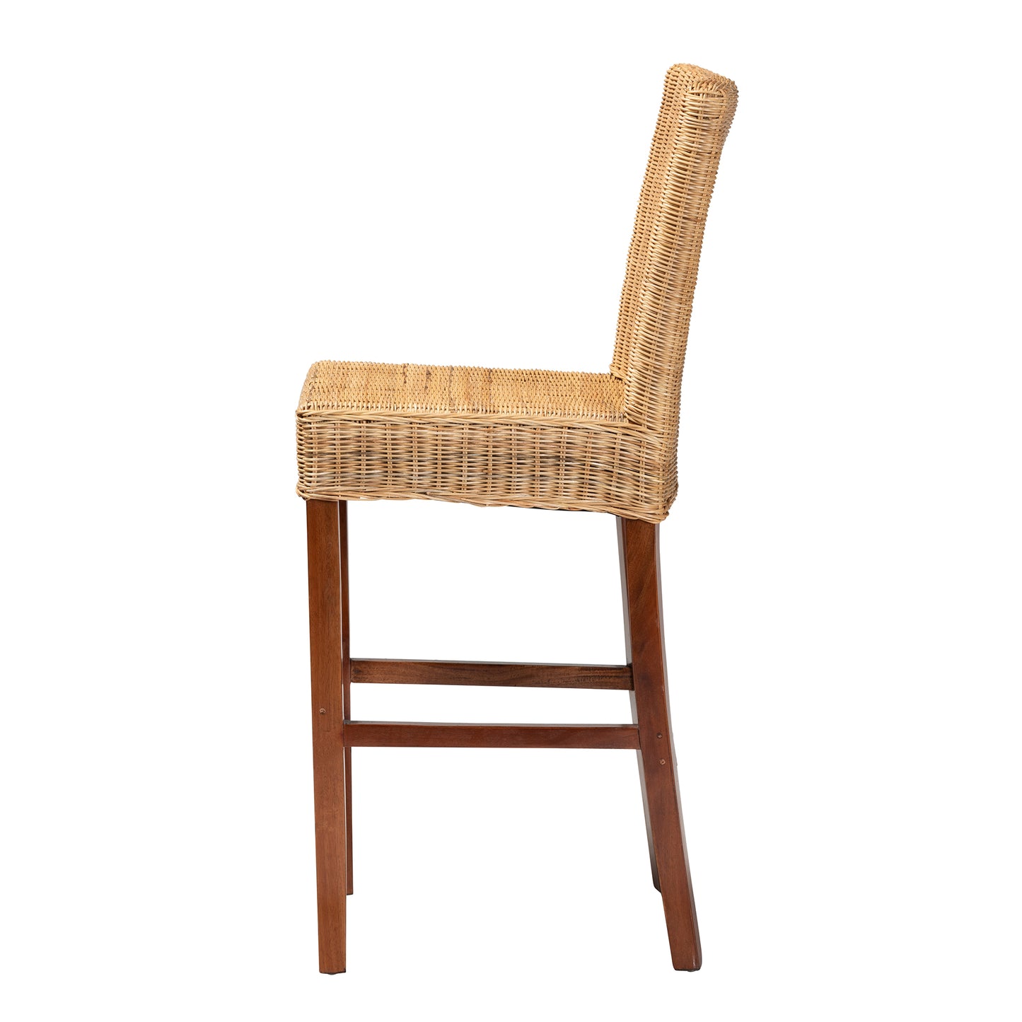 Baxton Studio bali & pari Racquel Modern Bohemian Natural Rattan and Mahogany Wood Bar Stool | Bar Stools | Modishstore - 6