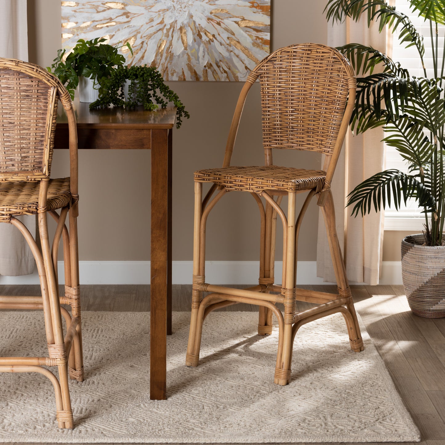 Baxton Studio bali & pari Neola Modern Bohemian Natural Rattan Bar Stool | Bar Stools | Modishstore