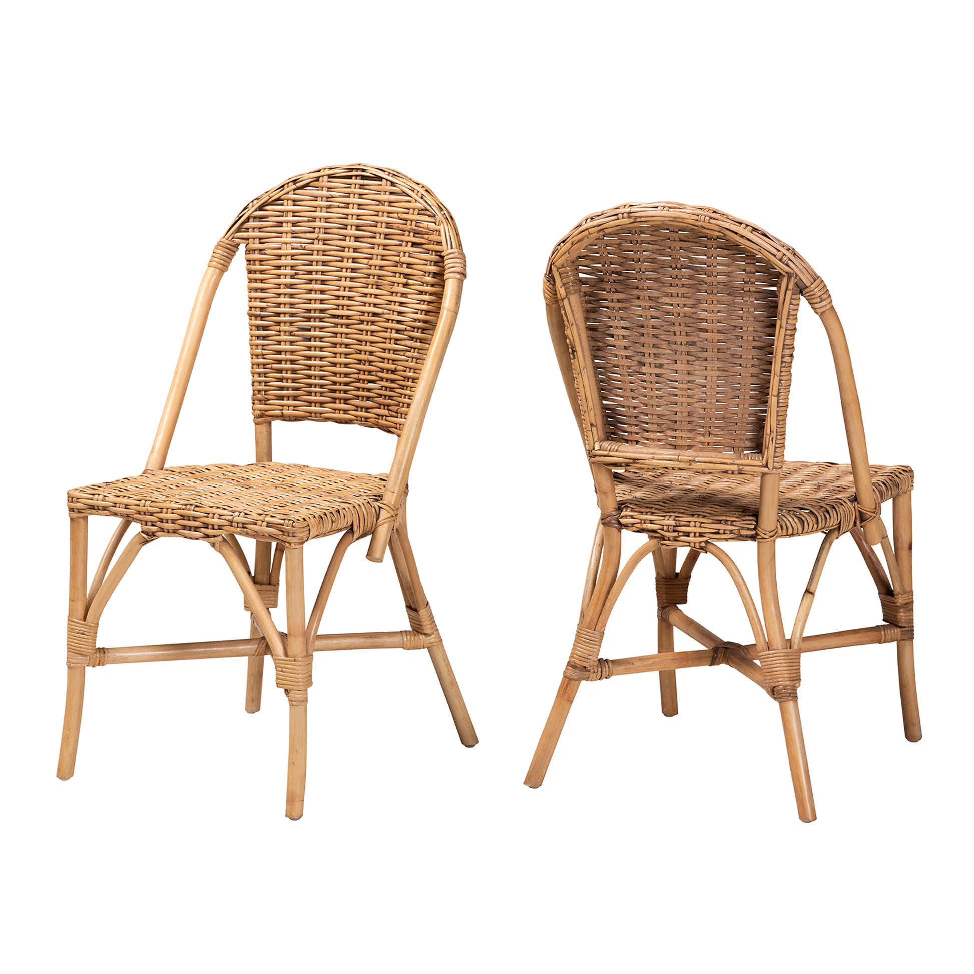 Baxton Studio bali & pari Neola Modern Bohemian Natural Rattan 2-Piece Dining Chair Set | Dining Chairs | Modishstore - 4