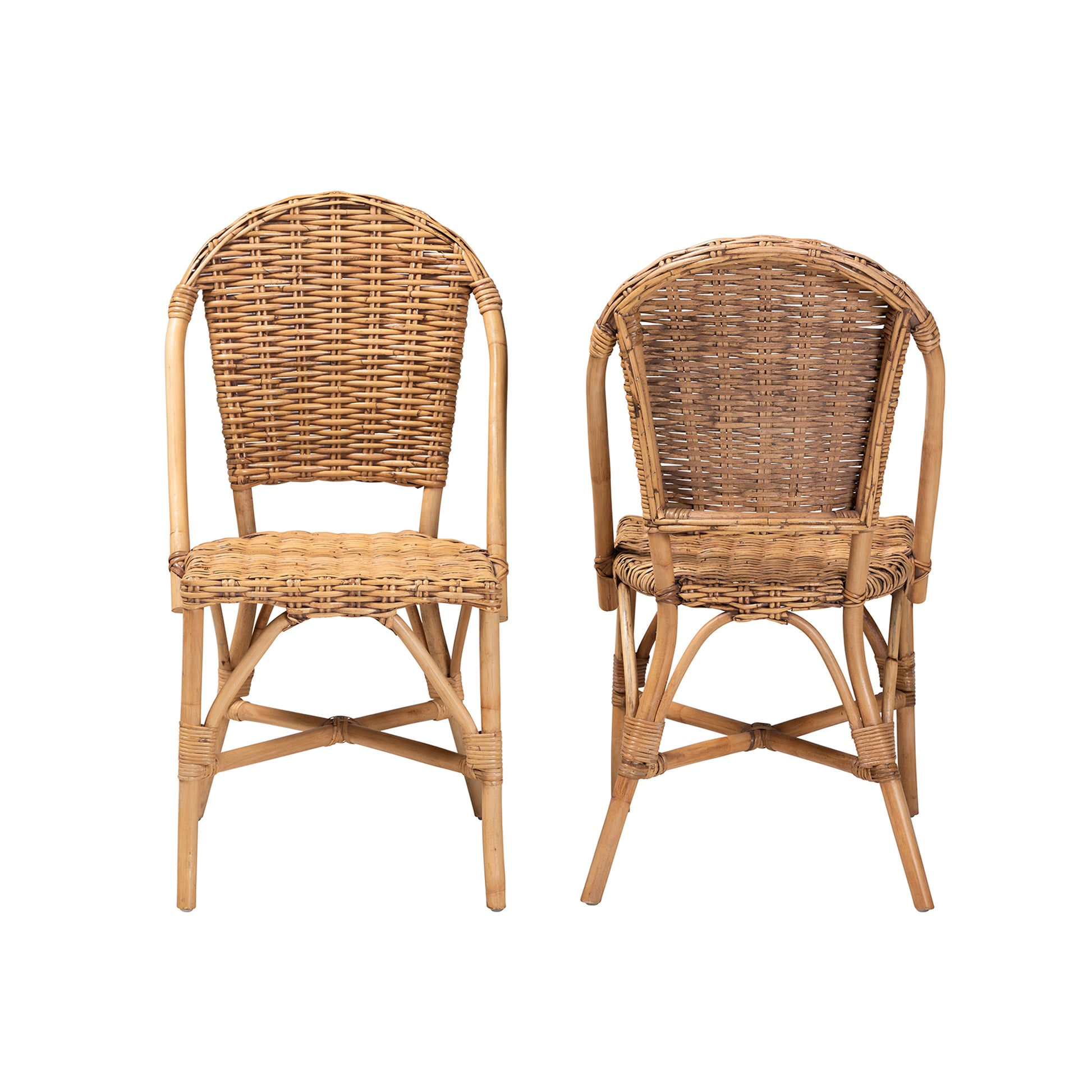 Baxton Studio bali & pari Neola Modern Bohemian Natural Rattan 2-Piece Dining Chair Set | Dining Chairs | Modishstore - 5