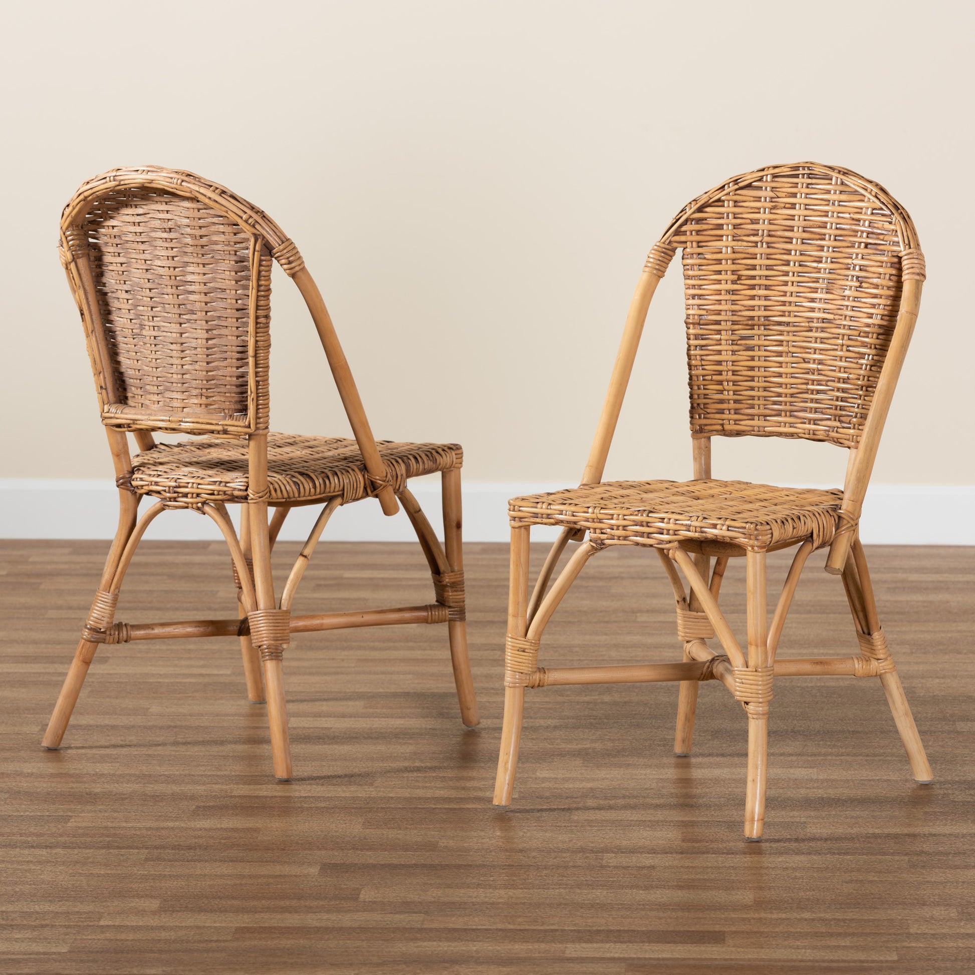 Baxton Studio bali & pari Neola Modern Bohemian Natural Rattan 2-Piece Dining Chair Set | Dining Chairs | Modishstore - 2