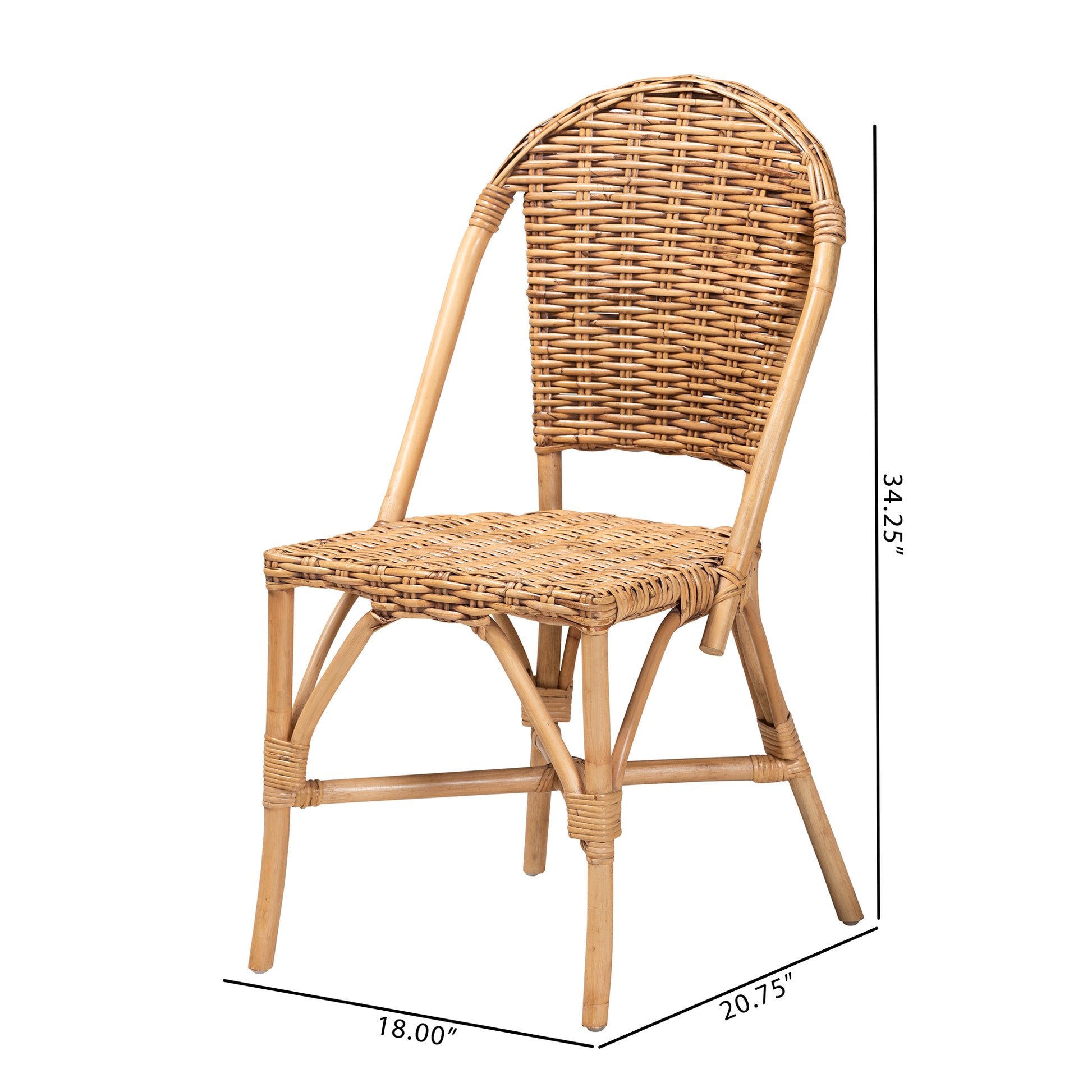 Baxton Studio bali & pari Neola Modern Bohemian Natural Rattan 2-Piece Dining Chair Set | Dining Chairs | Modishstore - 3