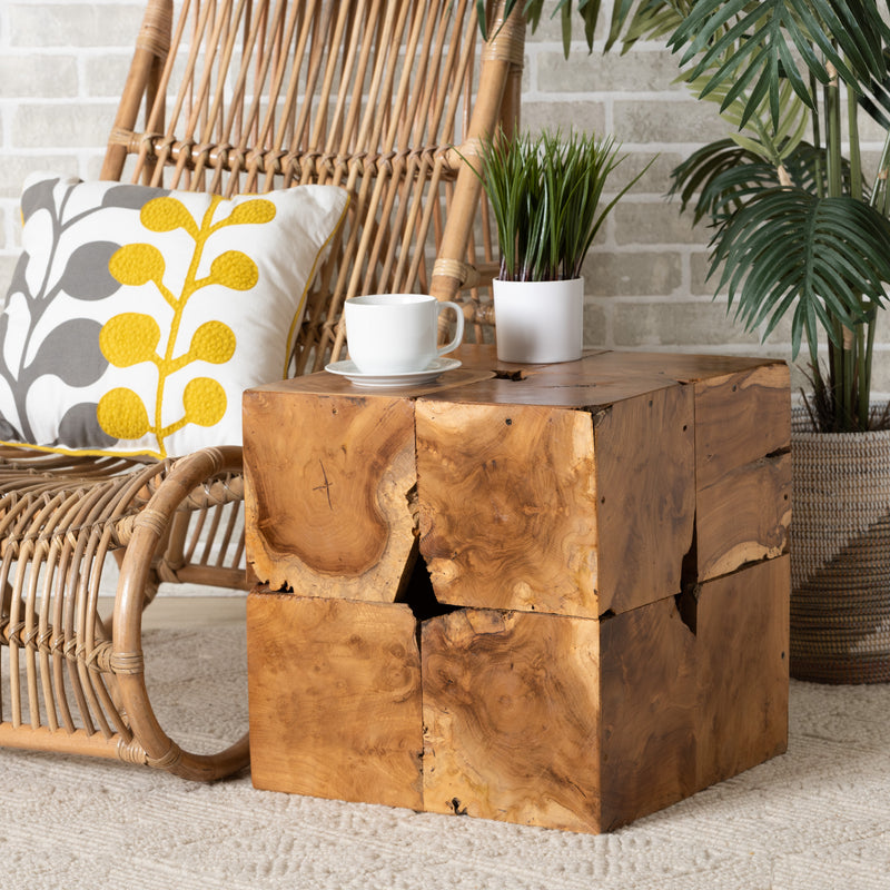 Baxton Studio bali & pari Eldora Rustic Transitional Natural Brown Teak Root End Table | End Tables | Modishstore