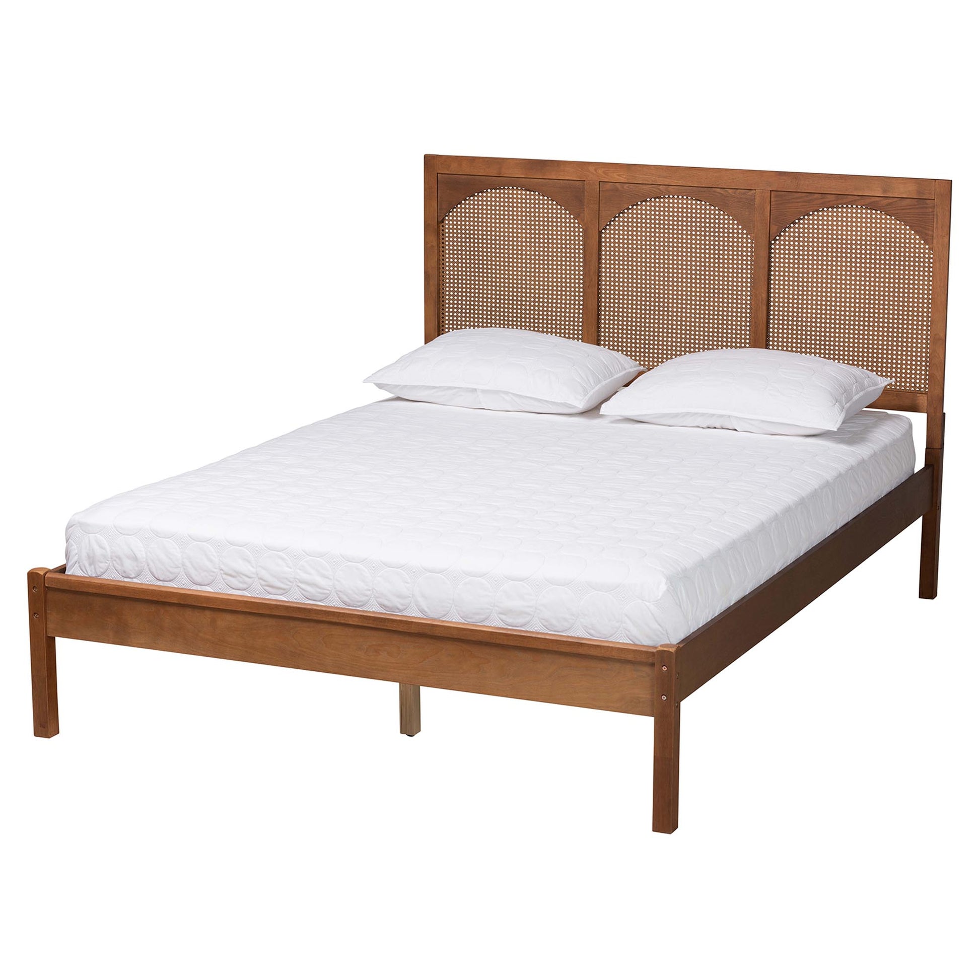 Baxton Studio Blossom Classic and Traditional Ash Walnut Finished Wood and Rattan Queen Size Platform Bed | Beds | Modishstore - 2