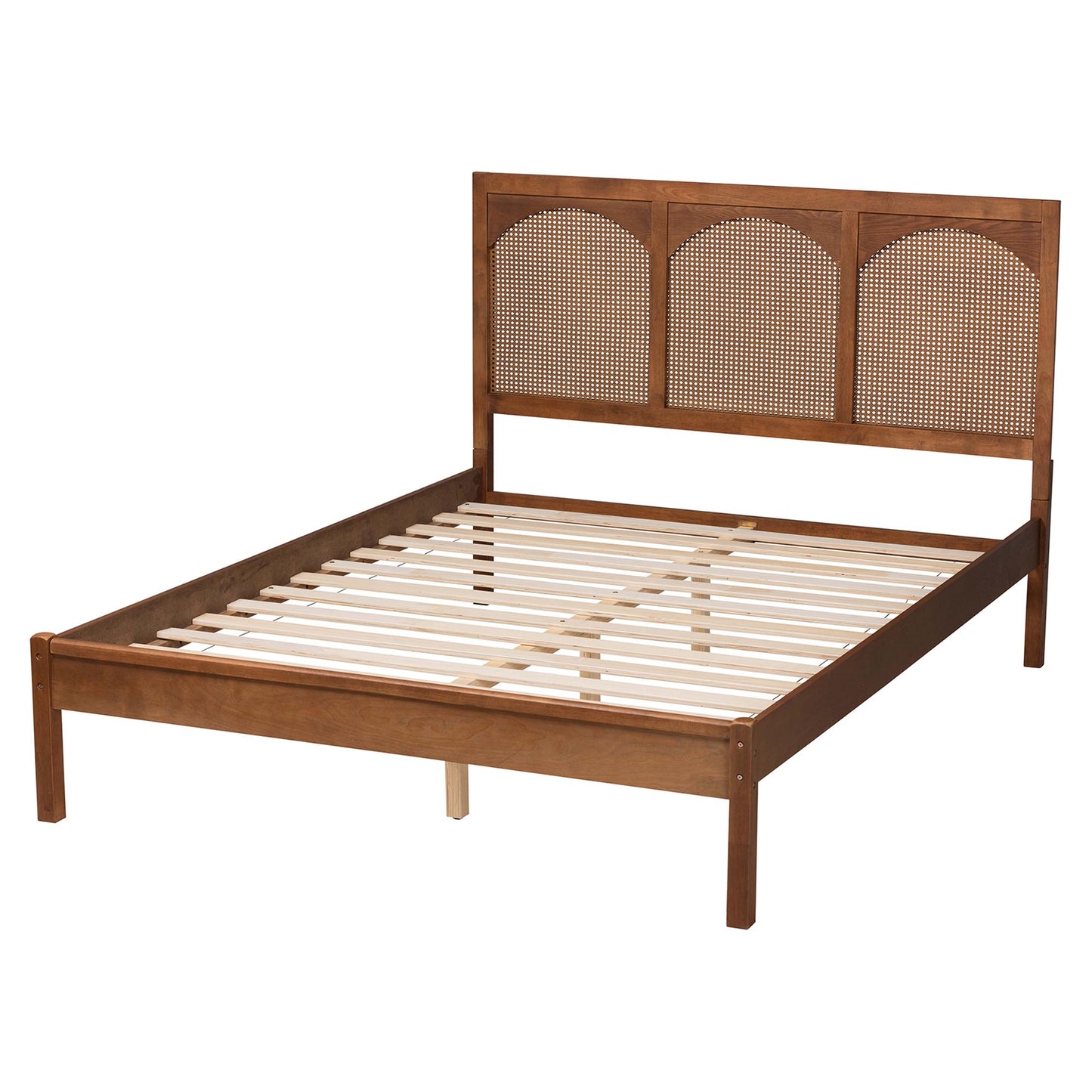 Baxton Studio Blossom Classic and Traditional Ash Walnut Finished Wood and Rattan Queen Size Platform Bed | Beds | Modishstore - 4