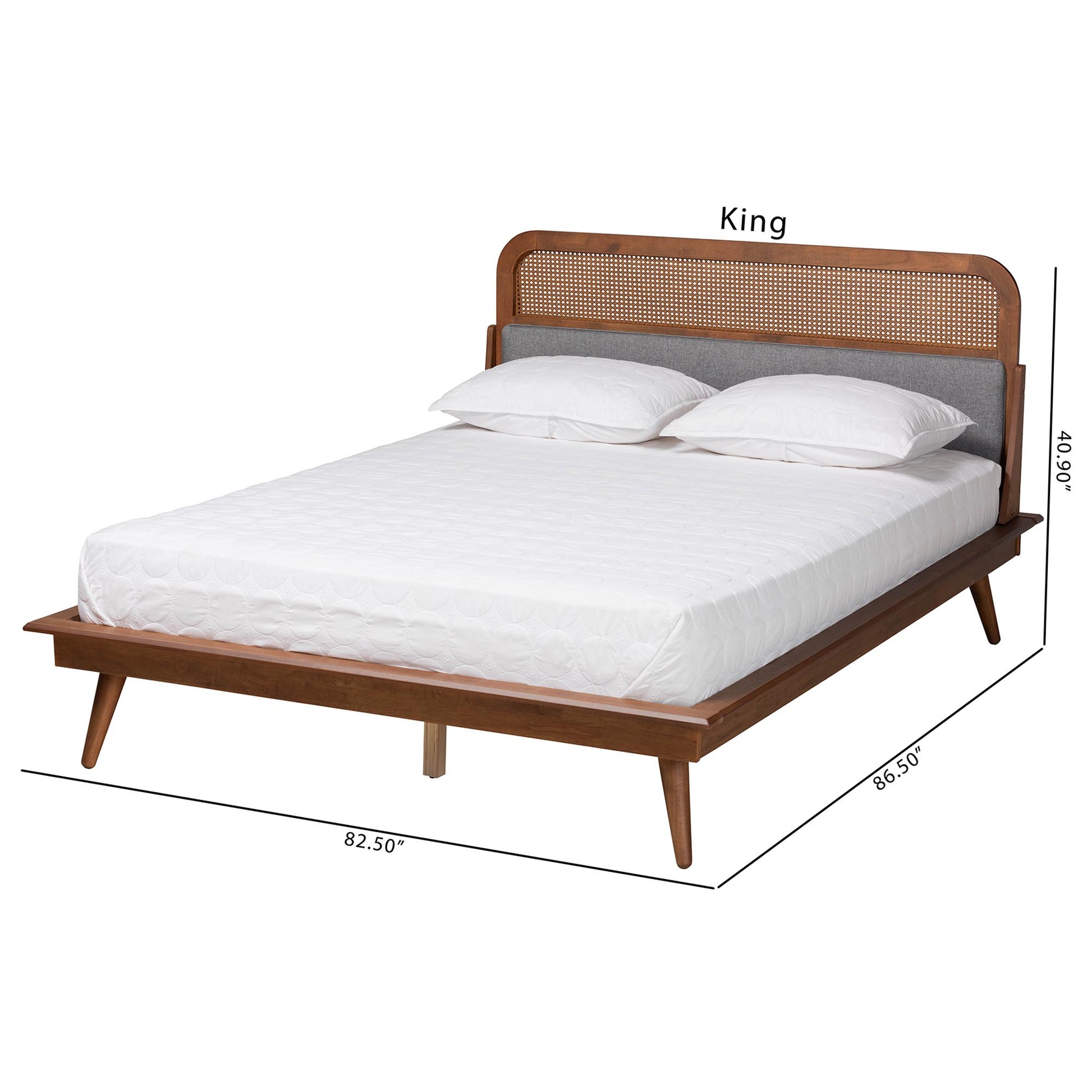 Baxton Studio Irina Mid-Century Modern Grey Fabric and Ash Walnut Finished Wood King Size Platform Bed | Beds | Modishstore - 9