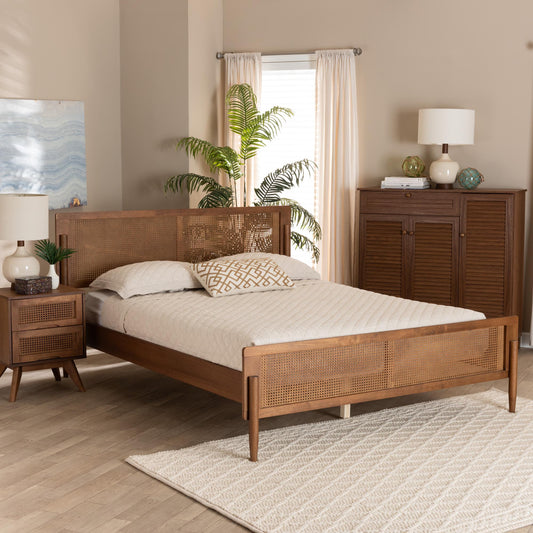 Baxton Studio Gardwin Mid-Century Modern Ash Walnut Finished Wood Queen Size Platform Bed | Beds | Modishstore