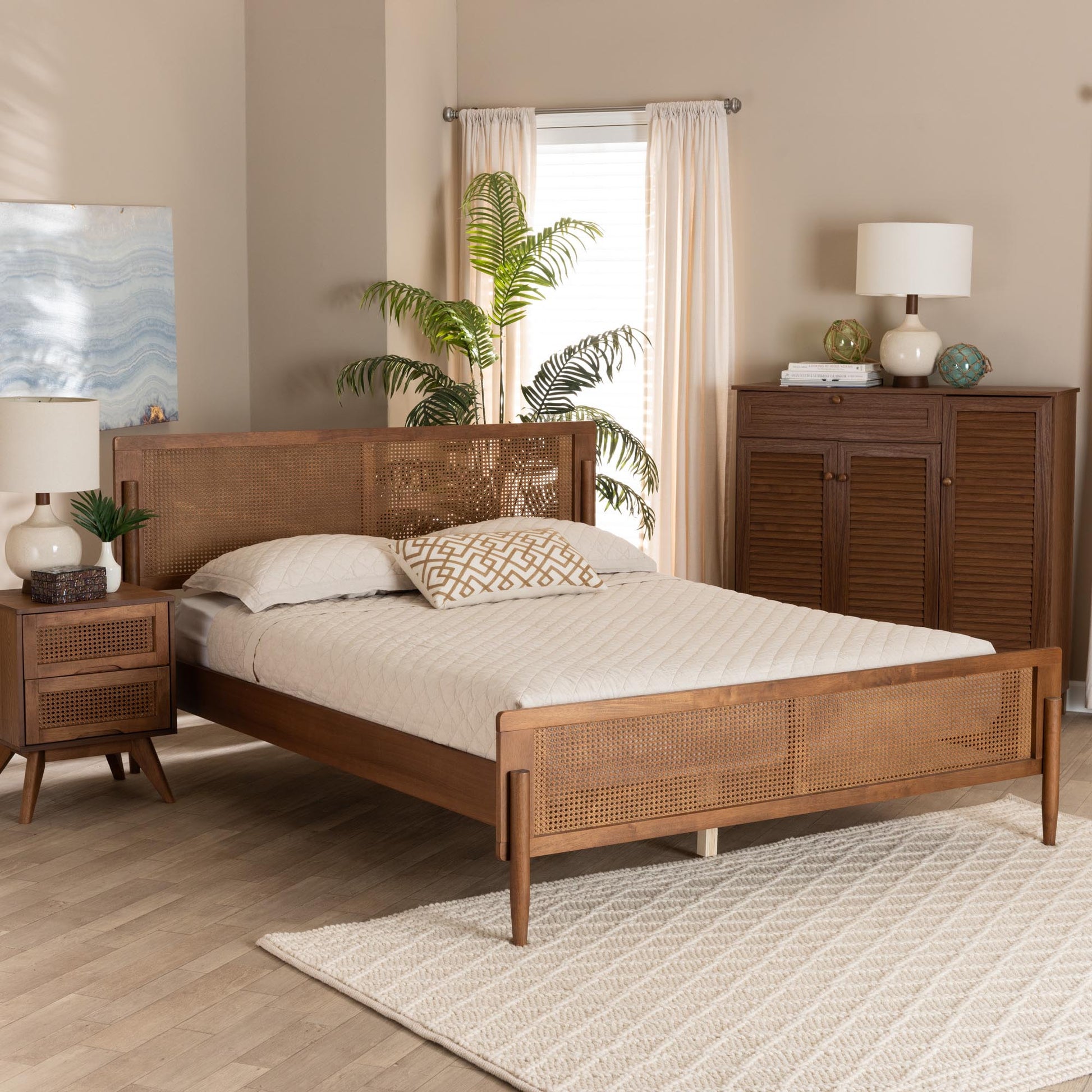 Baxton Studio Gardwin Mid-Century Modern Ash Walnut Finished Wood King Size Platform Bed | Beds | Modishstore