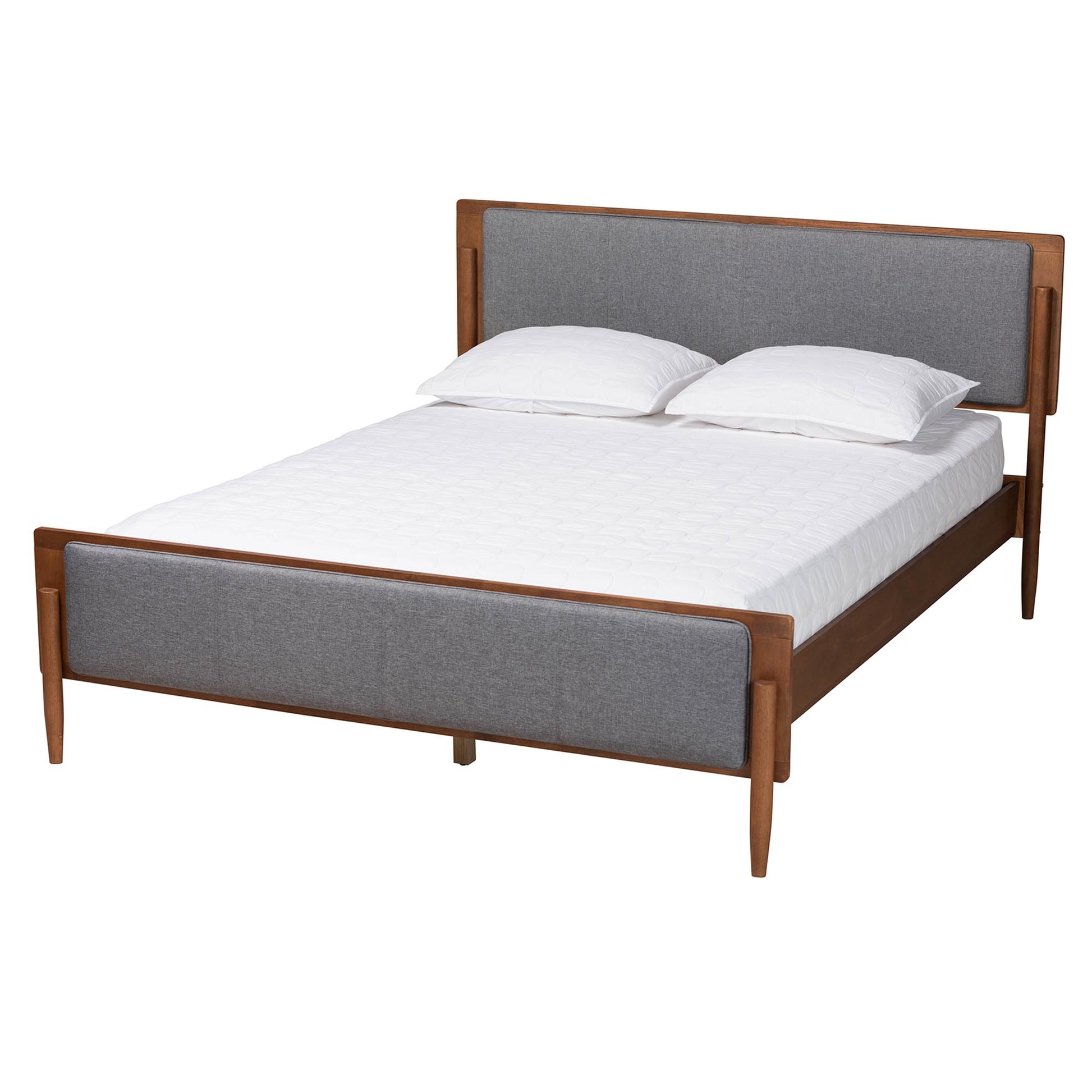 Baxton Studio Powers Mid-Century Modern Grey Fabric and Ash Walnut Finished Wood Queen Size Platform Bed | Beds | Modishstore - 2