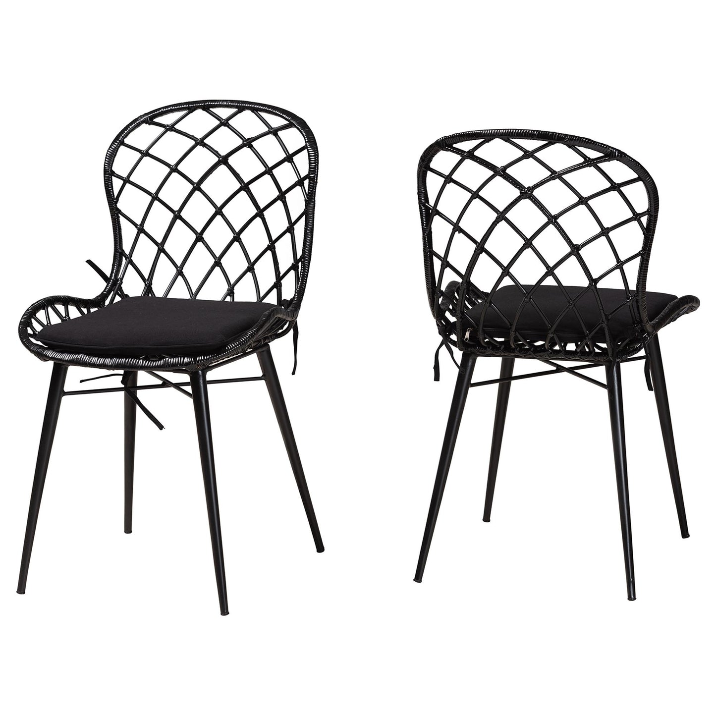 Baxton Studio bali & pari Sabelle Modern Bohemian Black Finished Rattan and Metal 2-Piece Dining Chair Set | Dining Chairs | Modishstore - 2