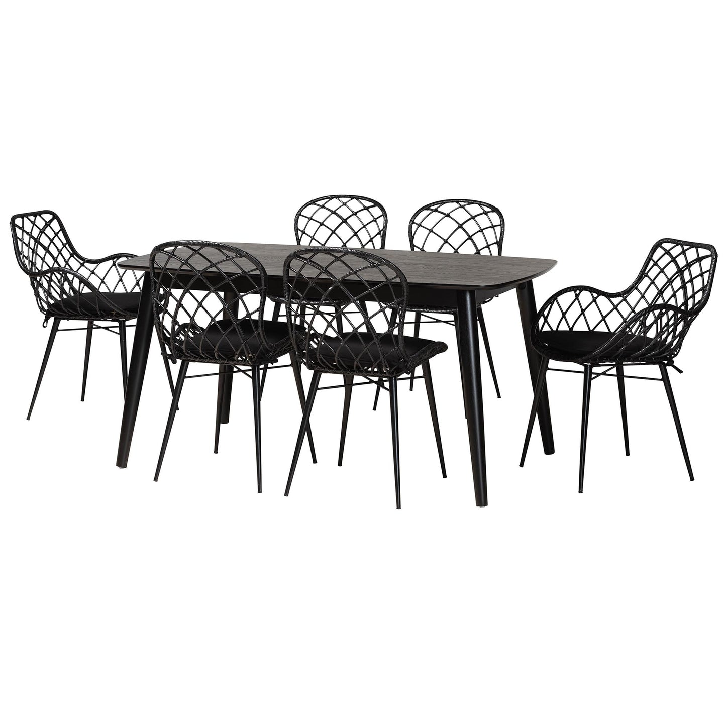 Baxton Studio Aniceta Modern Bohemian Black Finished Wood and Rattan 7-Piece Dining Set | Dining Sets | Modishstore - 2