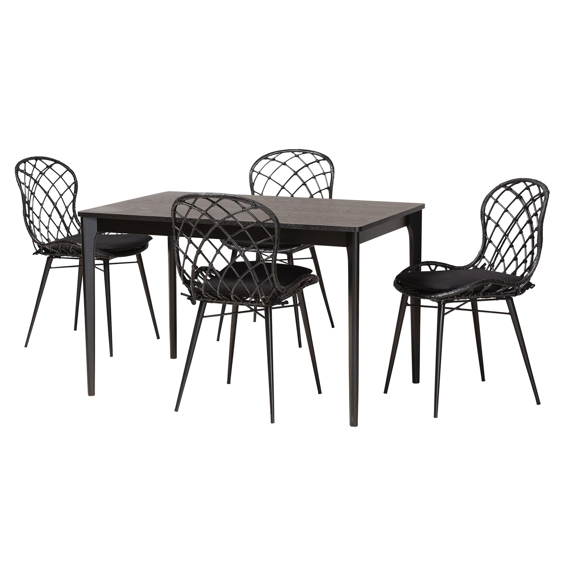 Baxton Studio Sabelle Modern Bohemian Black Finished Wood and Rattan 5-Piece Dining Set | Dining Sets | Modishstore - 2