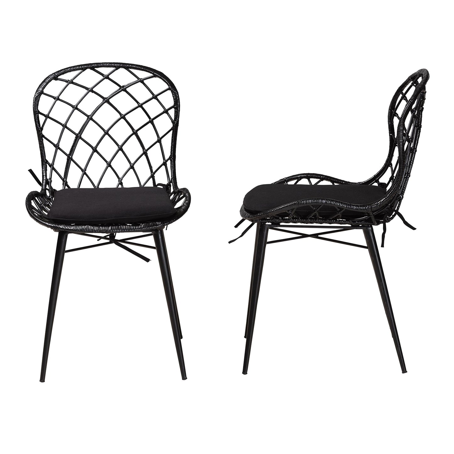 Baxton Studio bali & pari Sabelle Modern Bohemian Black Finished Rattan and Metal 2-Piece Dining Chair Set | Dining Chairs | Modishstore - 4