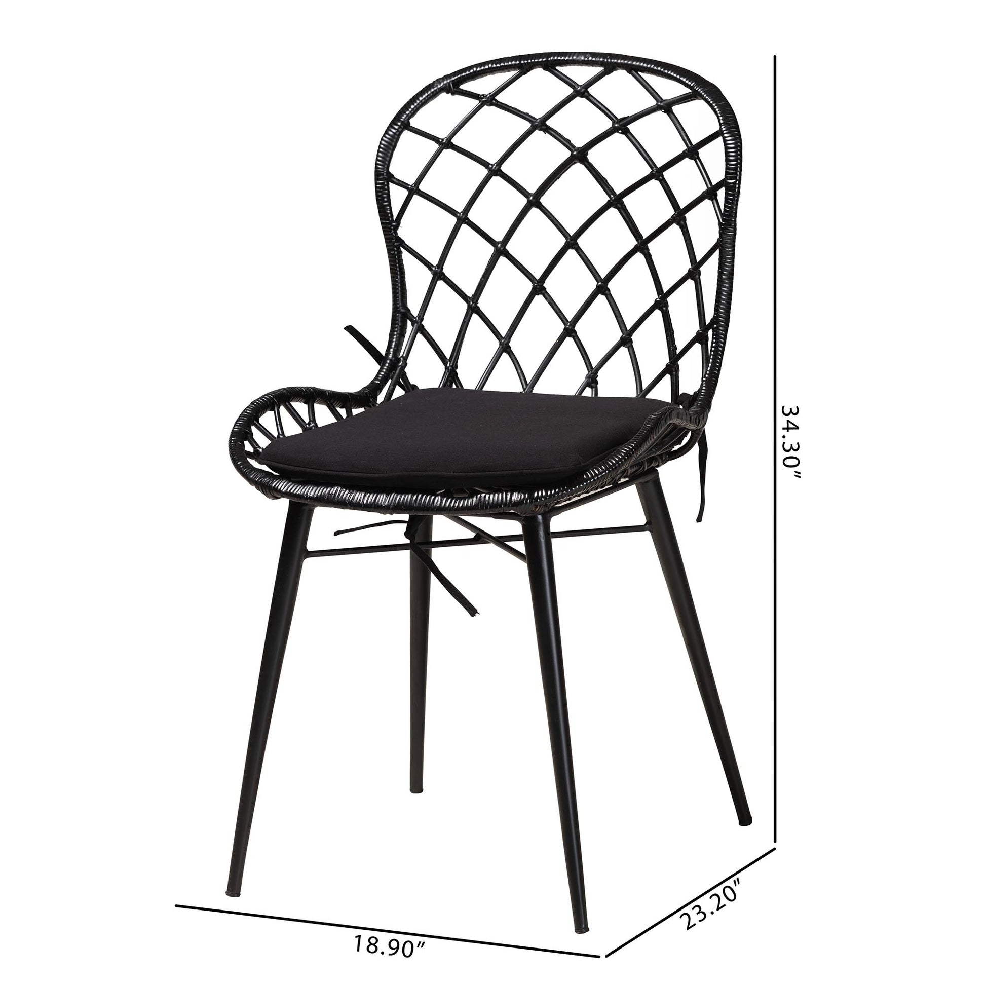 Baxton Studio bali & pari Sabelle Modern Bohemian Black Finished Rattan and Metal 2-Piece Dining Chair Set | Dining Chairs | Modishstore - 8