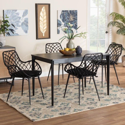 Baxton Studio Ballerina Modern Bohemian Black Finished Wood and Rattan 5-Piece Dining Set | Dining Sets | Modishstore