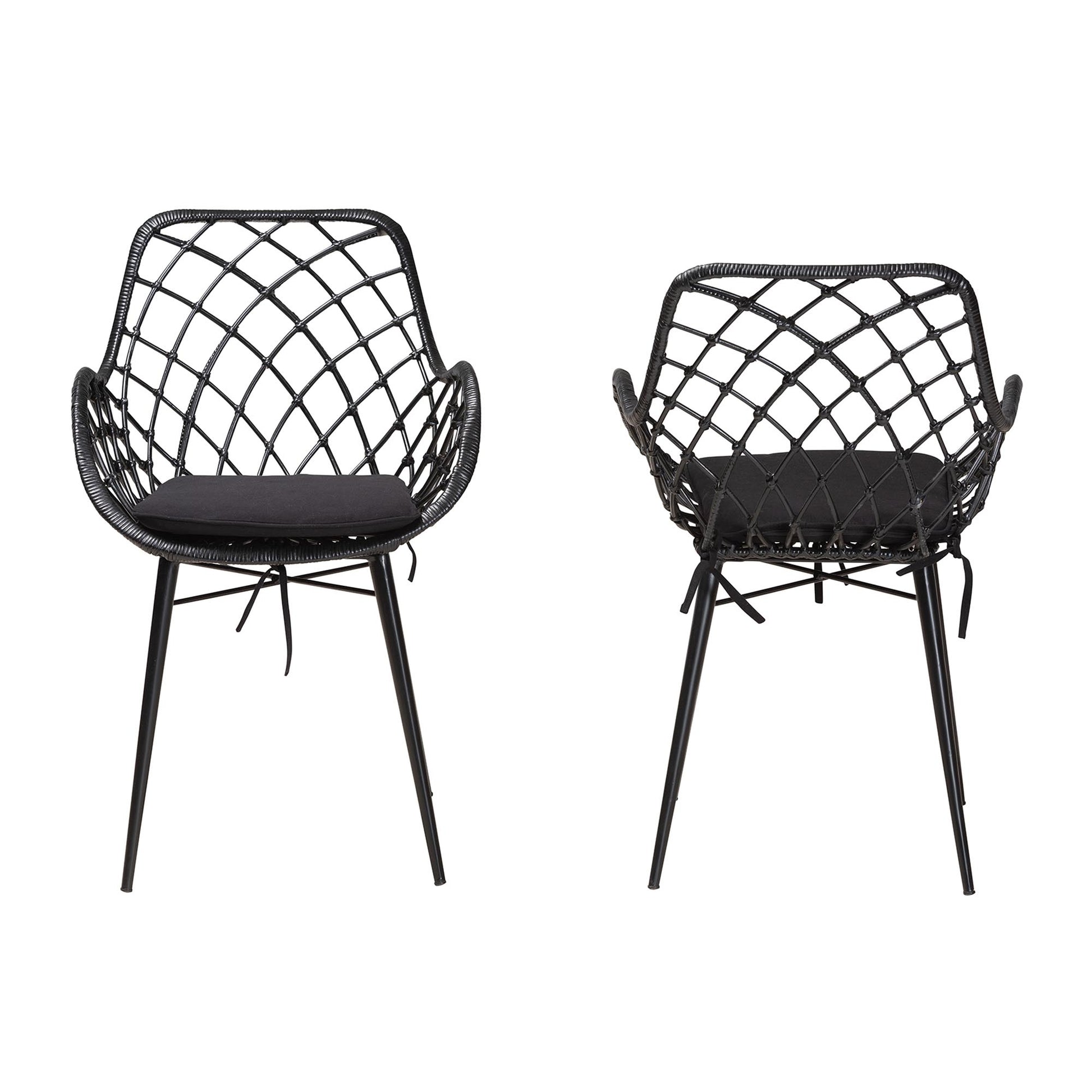 Baxton Studio bali & pari Ballerina Modern Bohemian Black Finished Rattan and Metal 2-Piece Dining Chair Set | Dining Chairs | Modishstore - 3