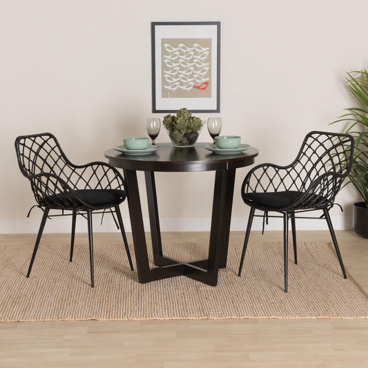 Baxton Studio bali & pari Ballerina Modern Bohemian Black Finished Rattan and Metal 2-Piece Dining Chair Set | Dining Chairs | Modishstore