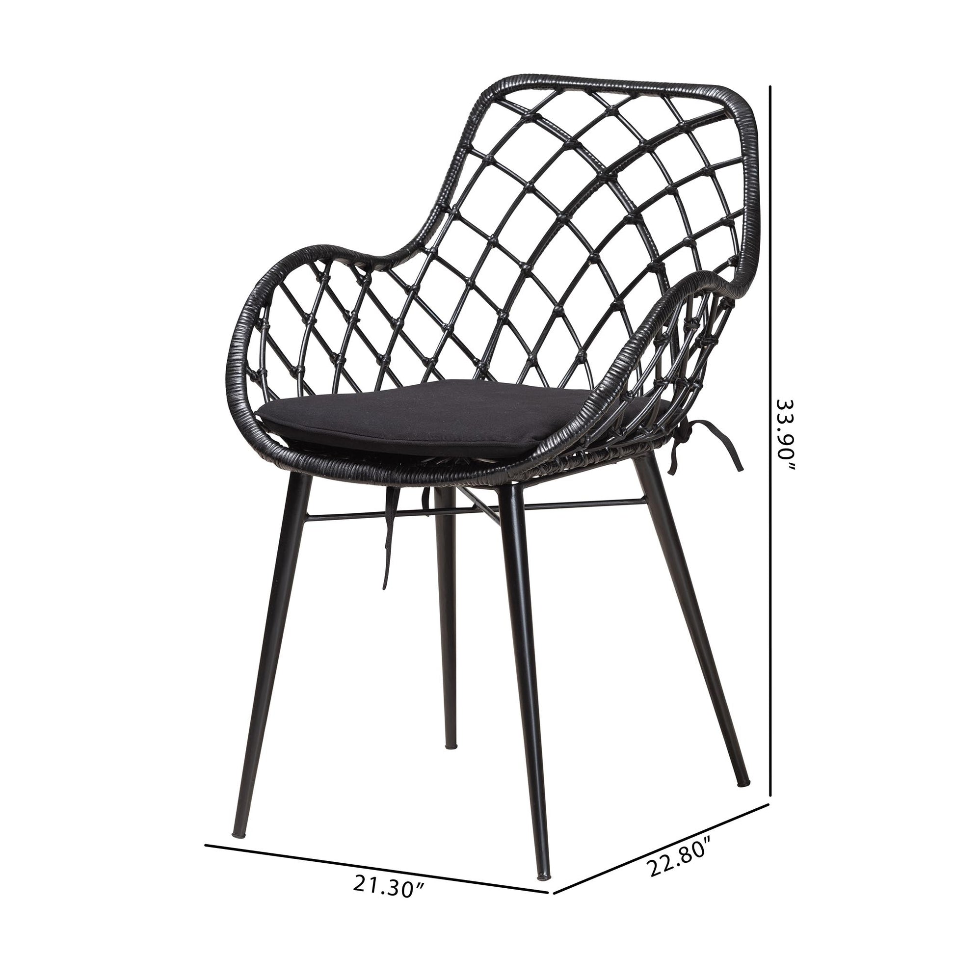 Baxton Studio bali & pari Ballerina Modern Bohemian Black Finished Rattan and Metal 2-Piece Dining Chair Set | Dining Chairs | Modishstore - 8