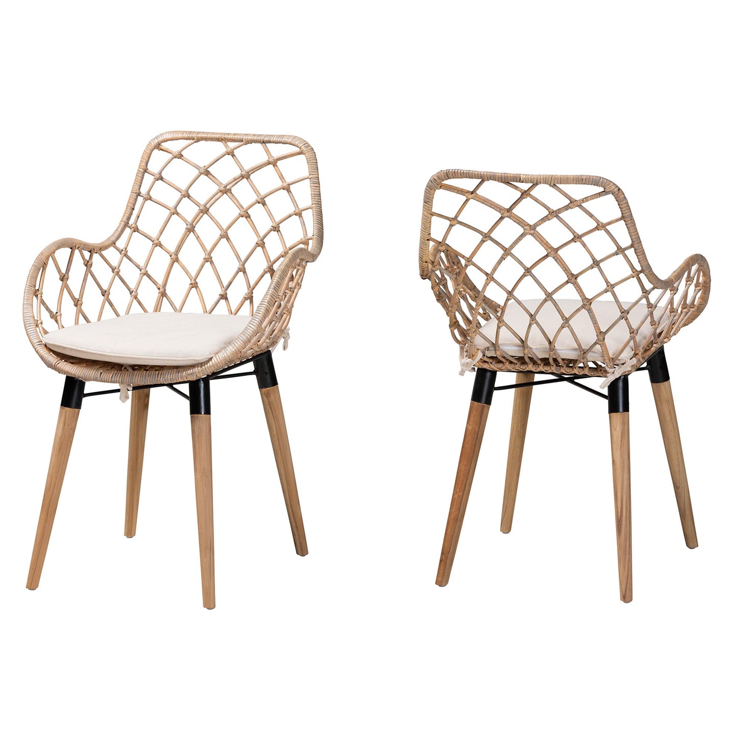 Baxton Studio bali & pari Ballerina Modern Bohemian Black Finished Rattan and Metal 2-Piece Dining Chair Set | Dining Chairs | Modishstore - 11