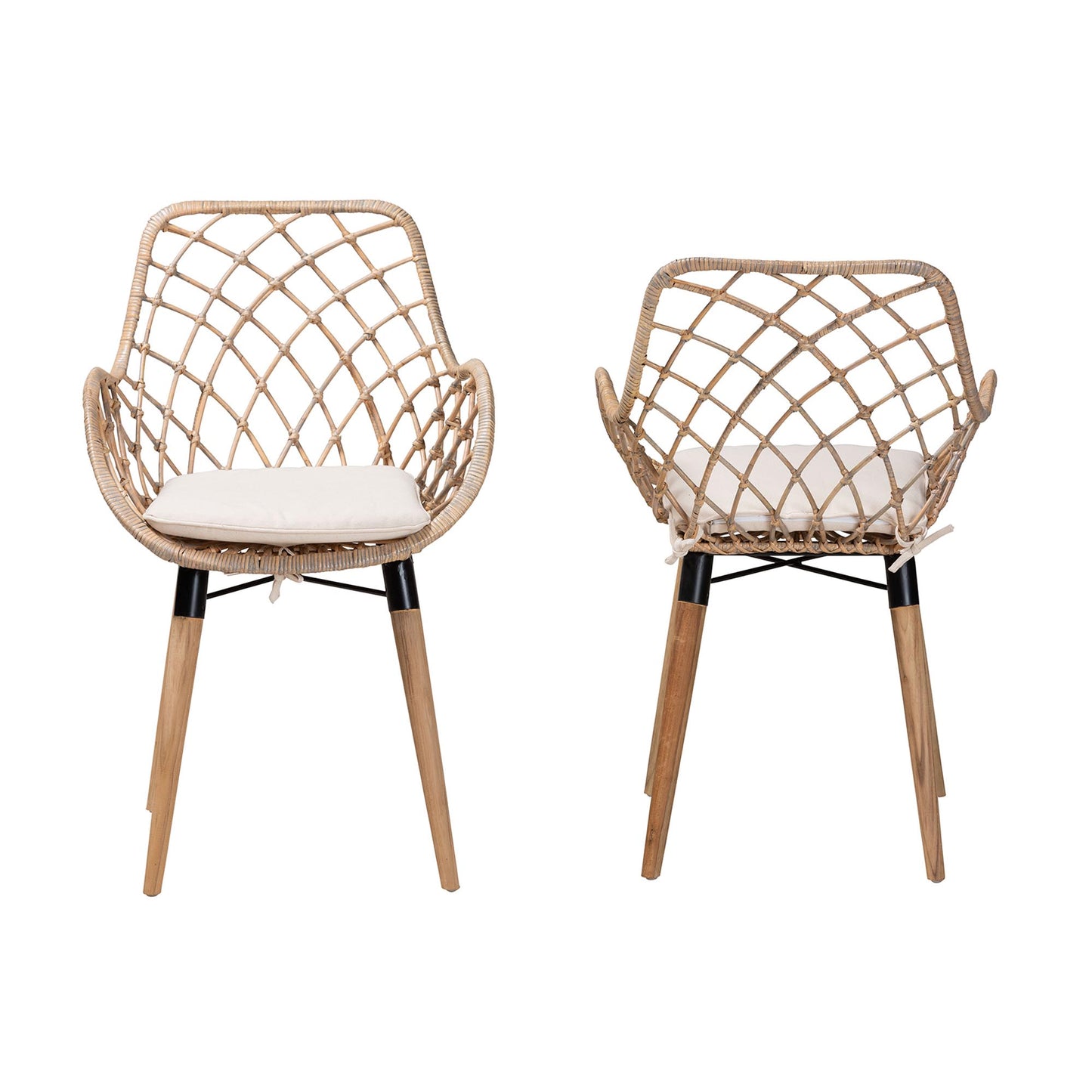 Baxton Studio bali & pari Ballerina Modern Bohemian Black Finished Rattan and Metal 2-Piece Dining Chair Set | Dining Chairs | Modishstore - 12