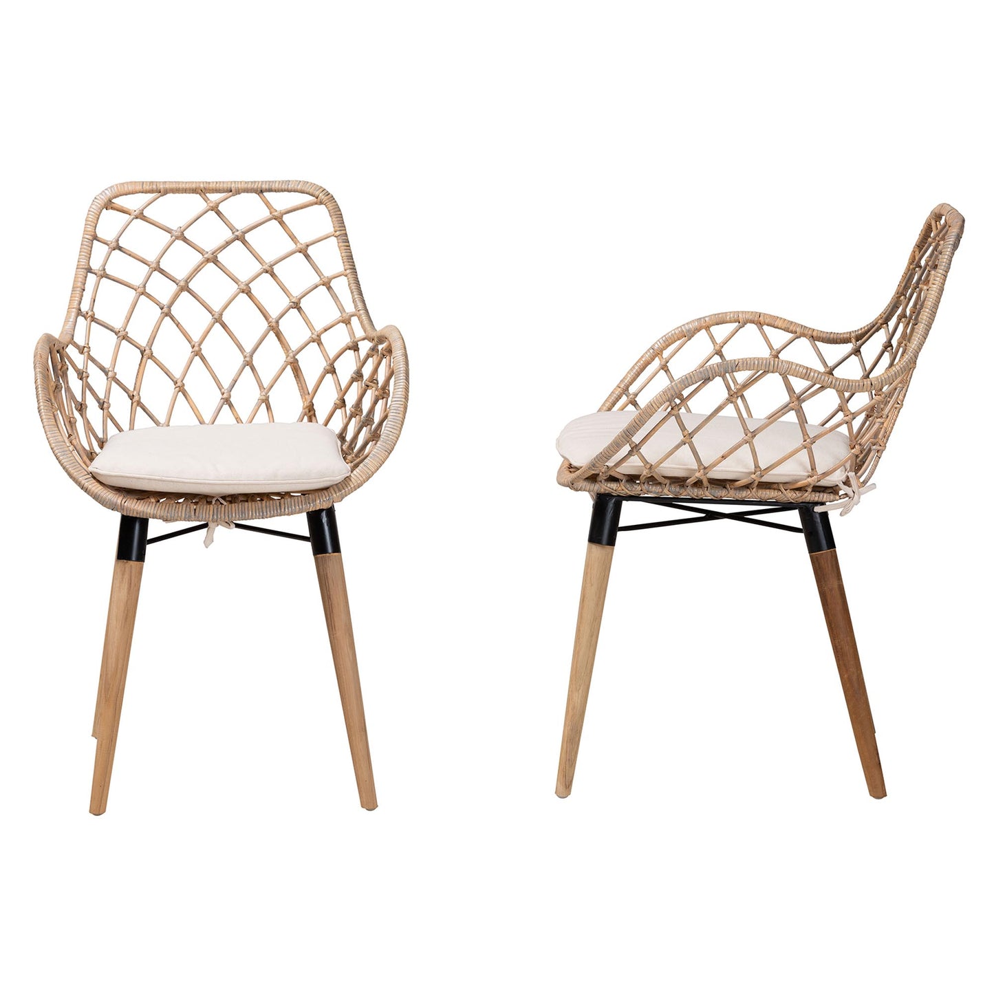 Baxton Studio bali & pari Ballerina Modern Bohemian Black Finished Rattan and Metal 2-Piece Dining Chair Set | Dining Chairs | Modishstore - 13