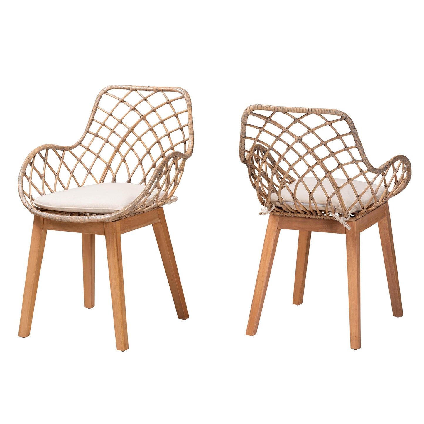 Baxton Studio bali & pari Ballerina Modern Bohemian Greywashed Rattan and Natural Brown Finished Wood 2-Piece Dining Chair Set | Dining Chairs | Modishstore - 2