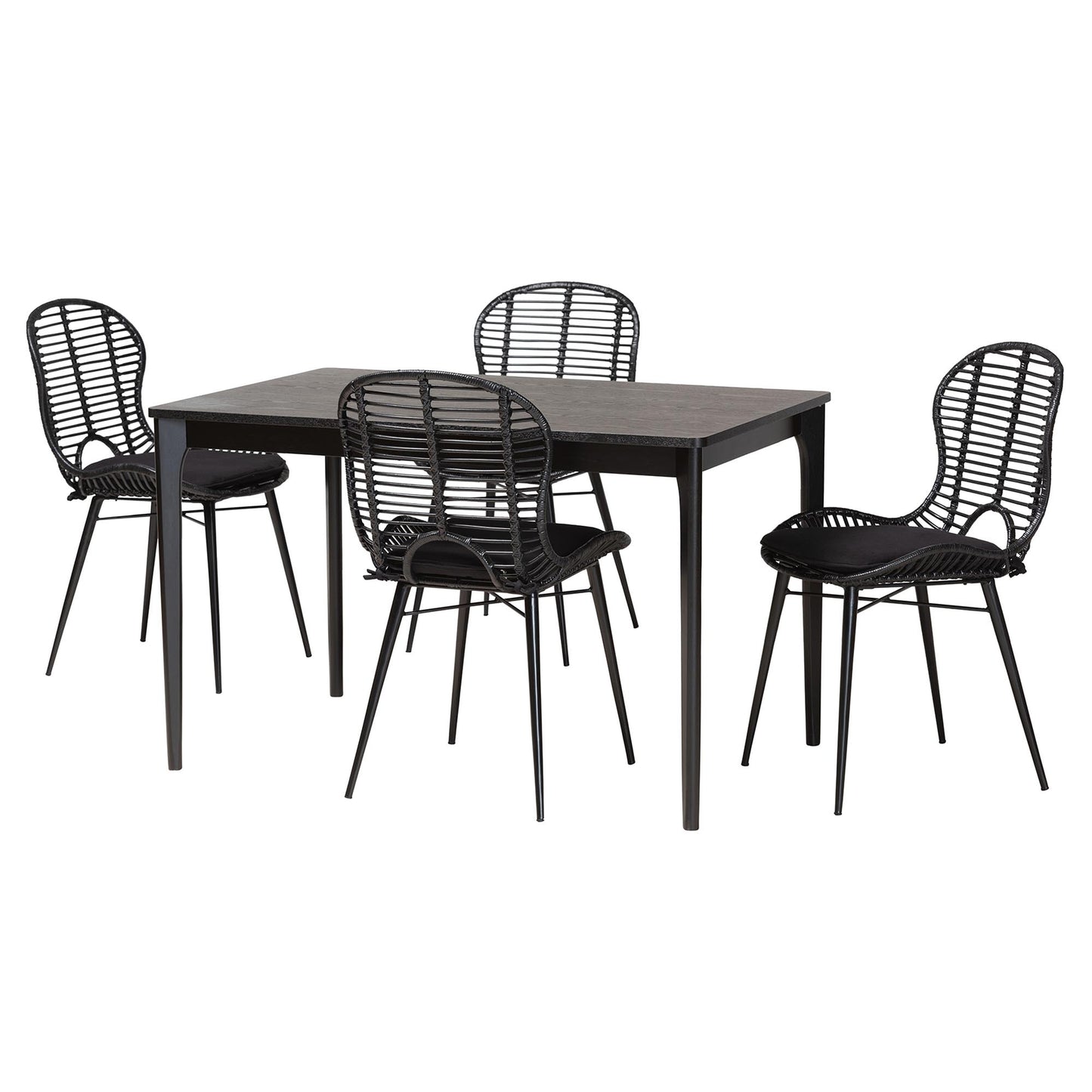 Baxton Studio Brenna Modern Bohemian Black Finished Wood and Rattan 5-Piece Dining Set | Dining Sets | Modishstore - 2