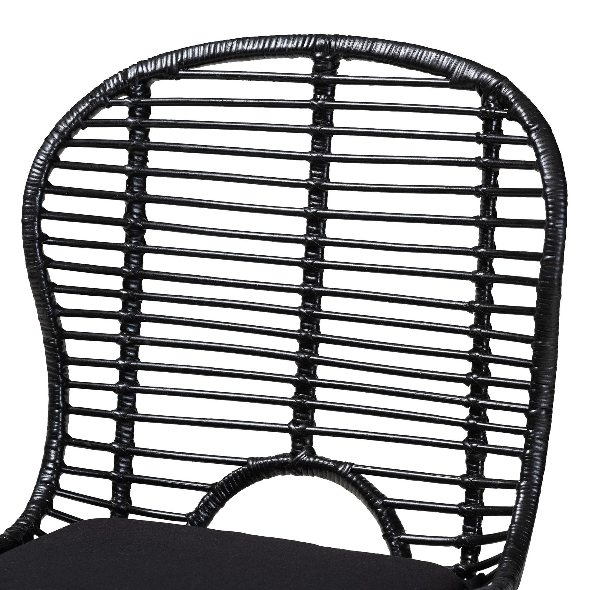 Baxton Studio bali & pari Brenna Modern Bohemian Greywashed Rattan and Black Metal 2-Piece Dining Chair Set | Dining Chairs | Modishstore - 14