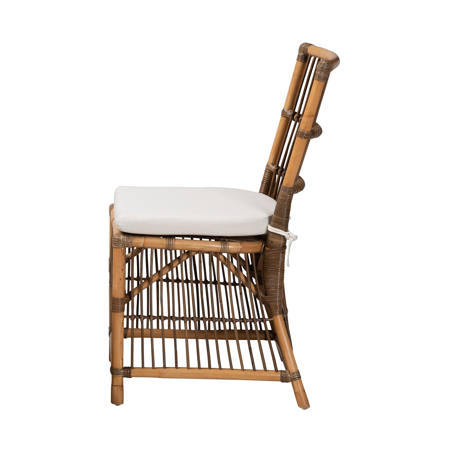 Baxton Studio bali & pari Kim Modern Bohemian White Fabric and Natural Brown Rattan Dining Chair | Dining Chairs | Modishstore - 4