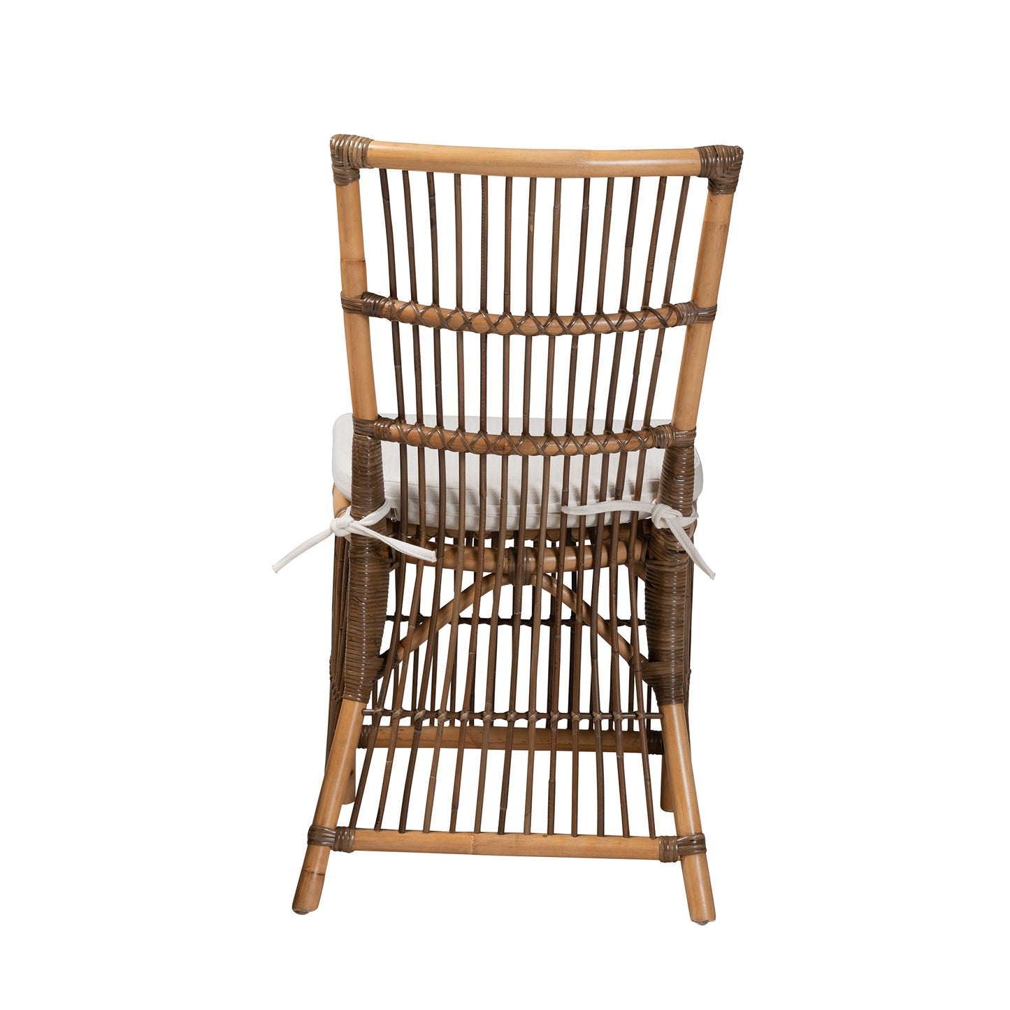 Baxton Studio bali & pari Kim Modern Bohemian White Fabric and Natural Brown Rattan Dining Chair | Dining Chairs | Modishstore - 5