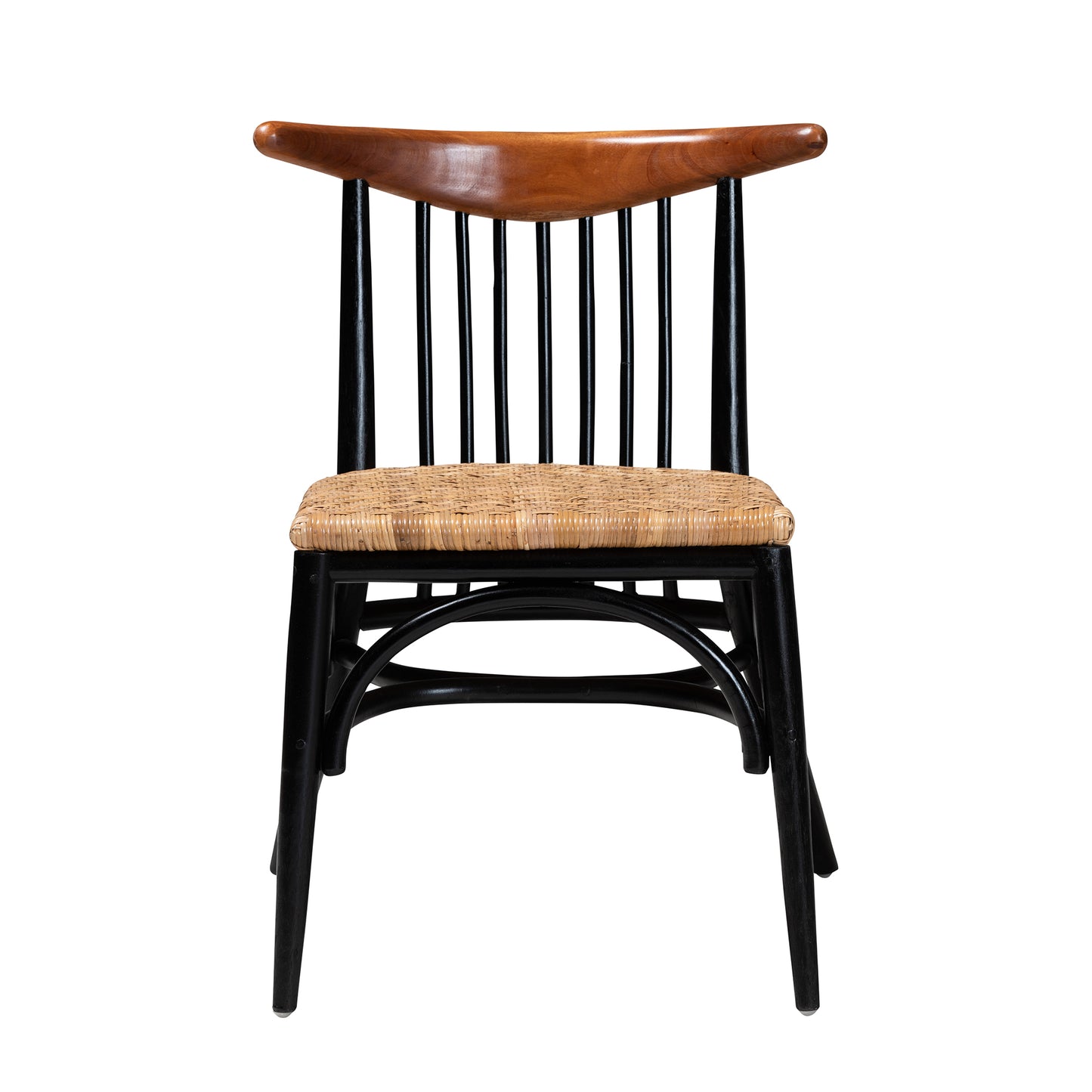 Baxton Studio bali & pari Parthenia Mid-Century Modern Two-Tone Black and Walnut Brown Finished Mahogany Wood and Natural Rattan Dining Chair | Dining Chairs | Modishstore - 3