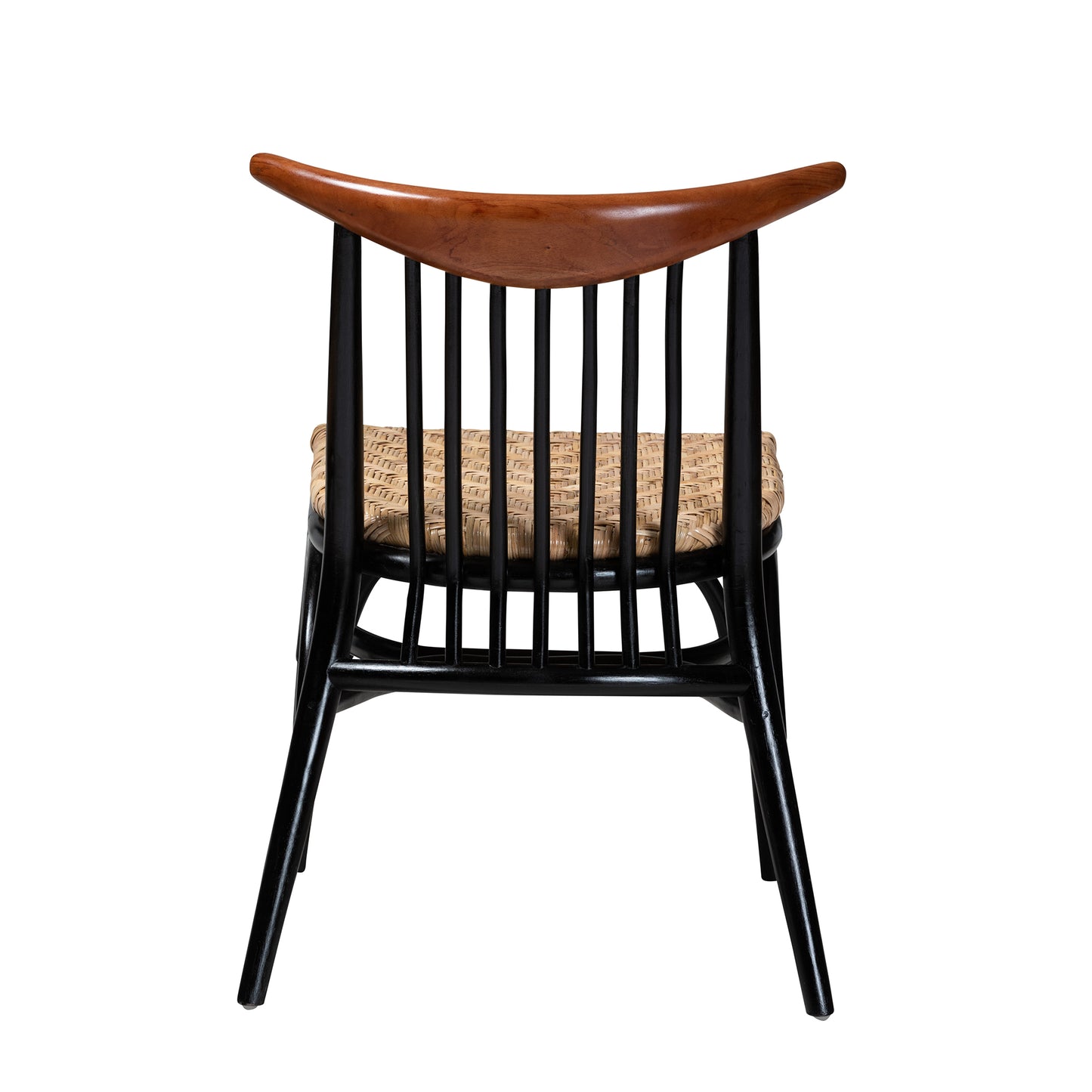 Baxton Studio bali & pari Parthenia Mid-Century Modern Two-Tone Black and Walnut Brown Finished Mahogany Wood and Natural Rattan Dining Chair | Dining Chairs | Modishstore - 5