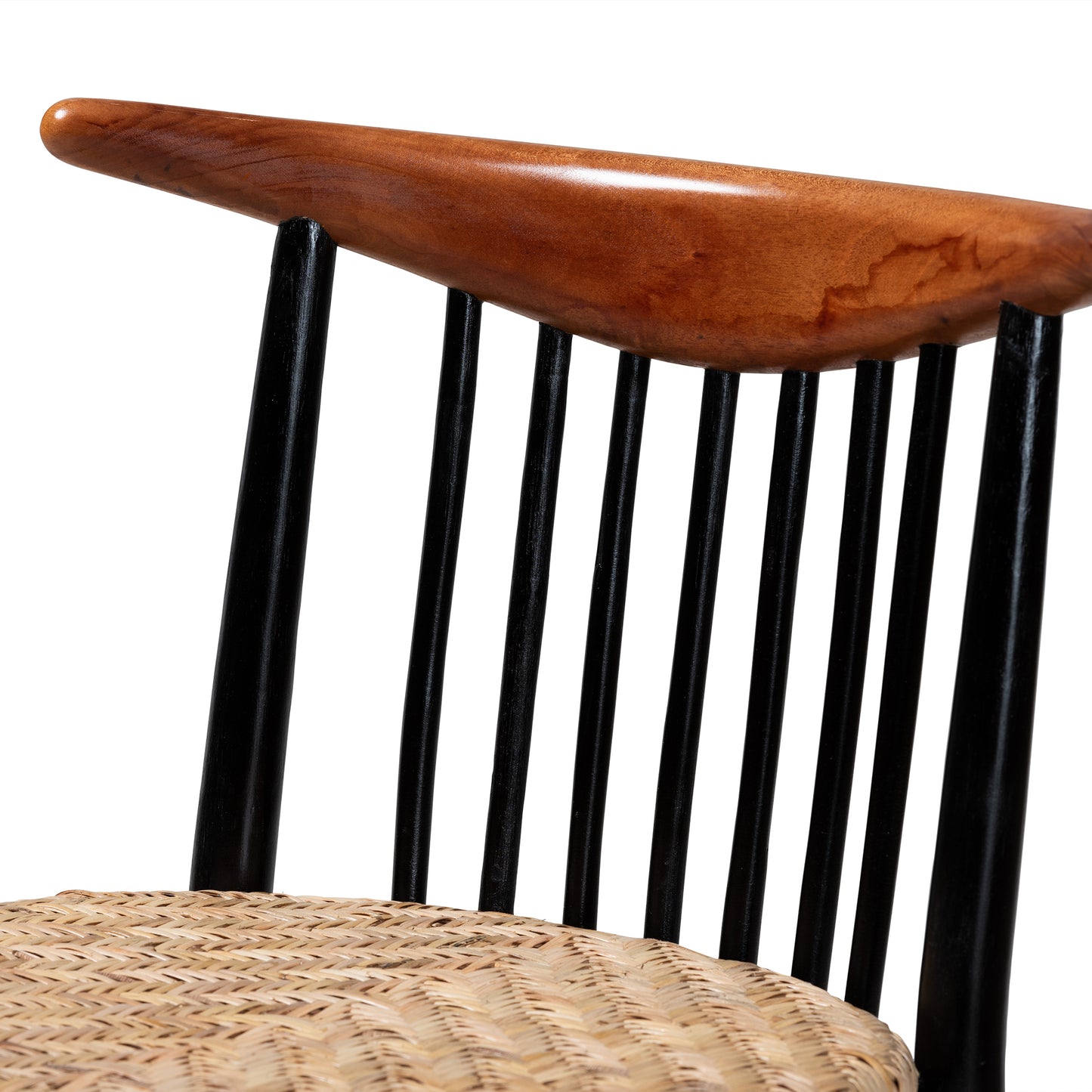 Baxton Studio bali & pari Parthenia Mid-Century Modern Two-Tone Black and Walnut Brown Finished Mahogany Wood and Natural Rattan Dining Chair | Dining Chairs | Modishstore - 6