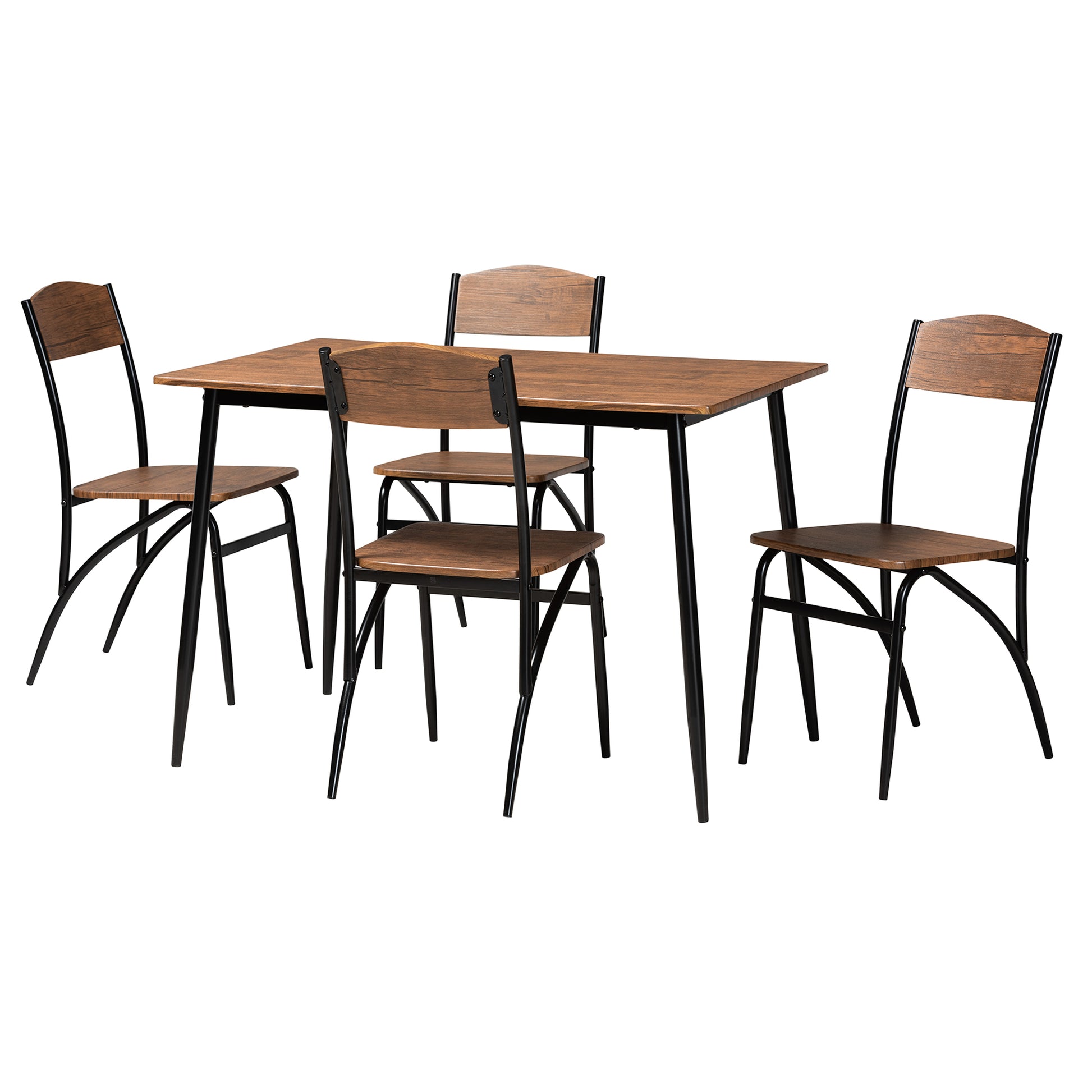 Baxton Studio Neona Modern Industrial Walnut Brown Finished Wood and Black Metal 5-Piece Dining Set | Dining Sets | Modishstore - 2