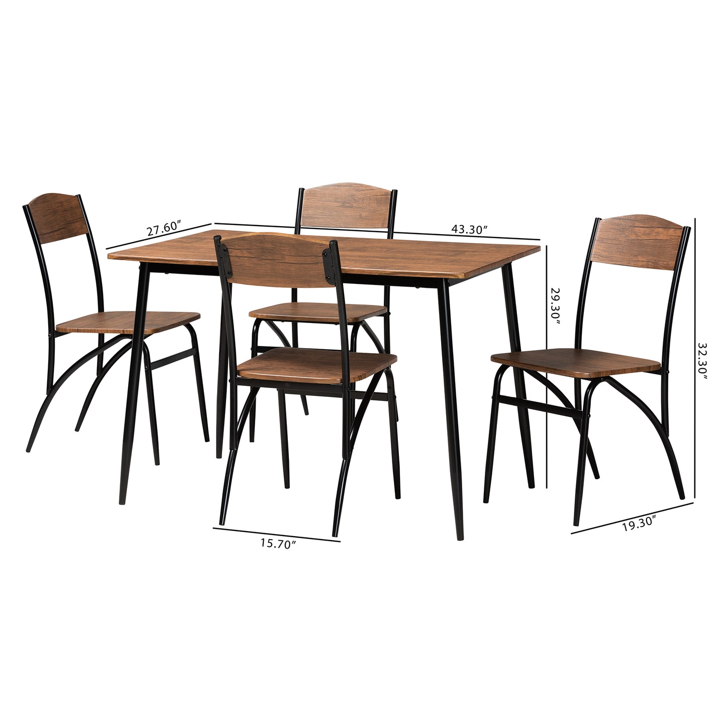 Baxton Studio Neona Modern Industrial Walnut Brown Finished Wood and Black Metal 5-Piece Dining Set | Dining Sets | Modishstore - 10