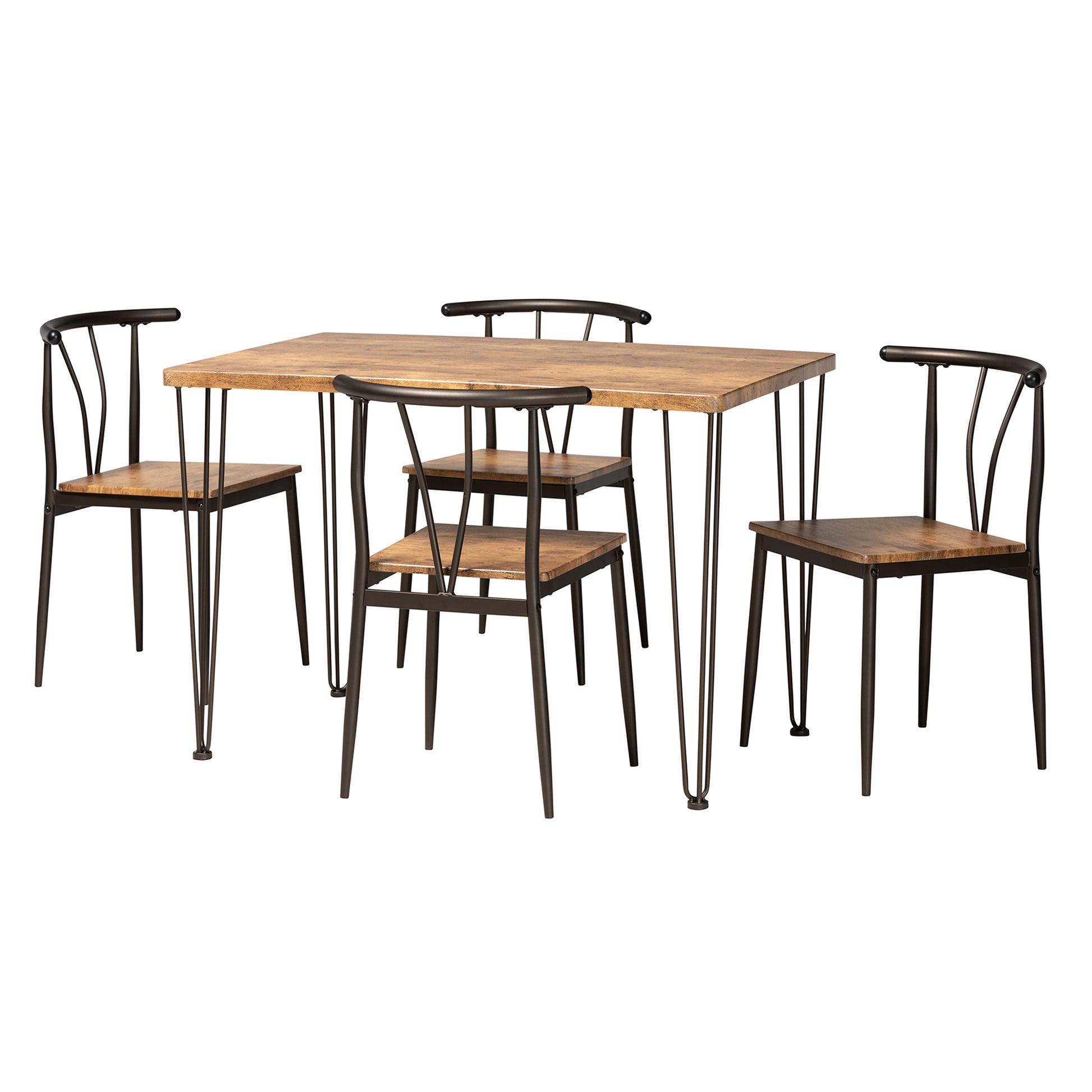 Baxton Studio Tilda Modern Industrial Natural Brown Finished Wood and Dark Bronze Metal 5-Piece Dining Set | Dining Sets | Modishstore - 2