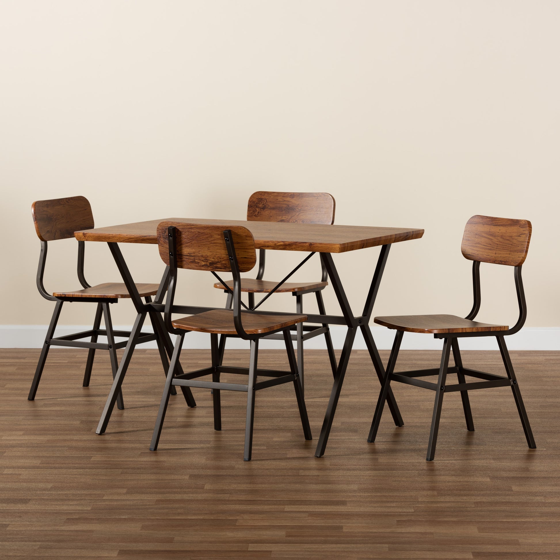 Baxton Studio Irwin Modern Industrial Walnut Brown Finished Wood and Black Metal 5-Piece Dining Set | Dining Sets | Modishstore - 9