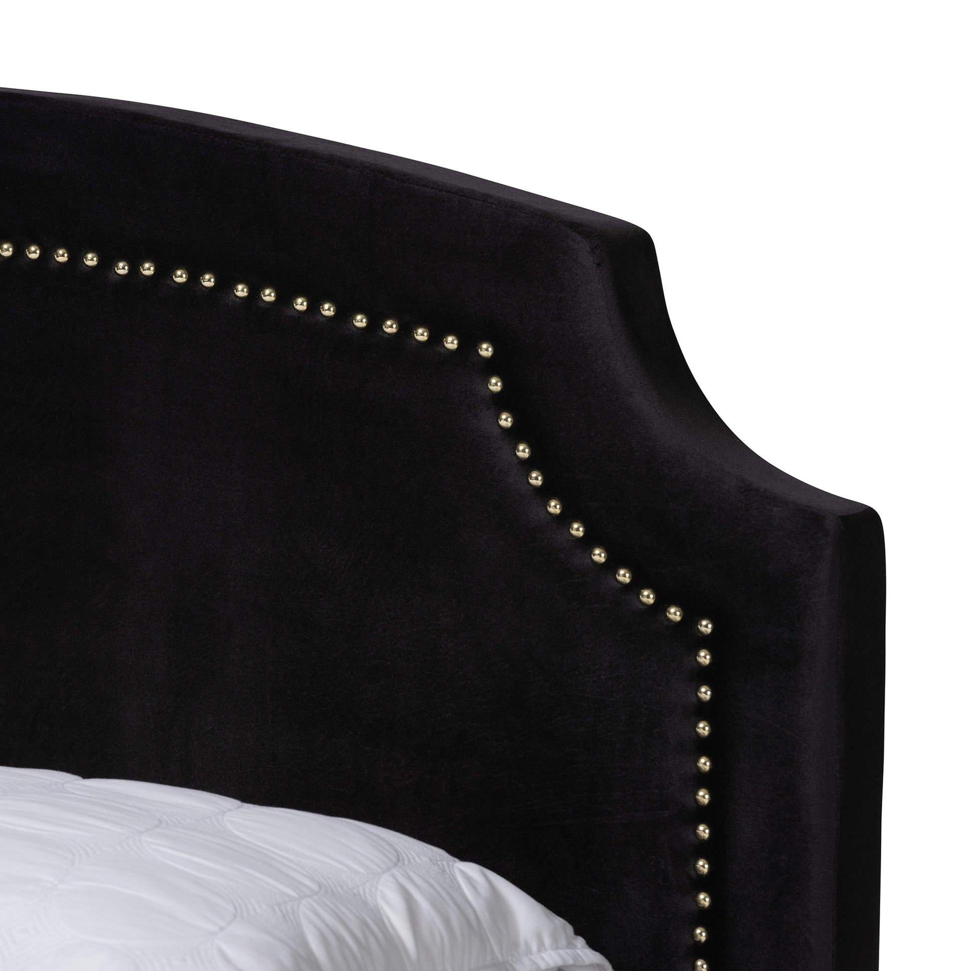 Baxton Studio Oxley Traditional Glam and Luxe Black Velvet and Gold Metal Queen Size Panel Bed | Beds | Modishstore - 5