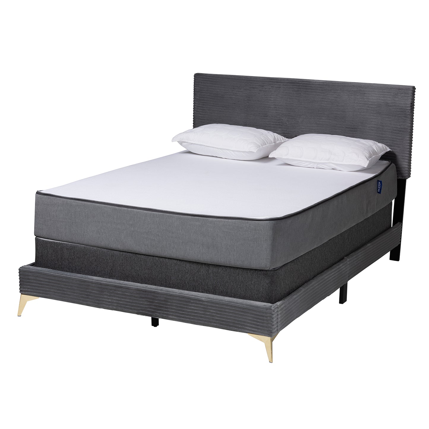 Baxton Studio Abberton Modern and Contemporary Black Velvet and Gold Metal Queen Size Panel Bed | Beds | Modishstore - 11