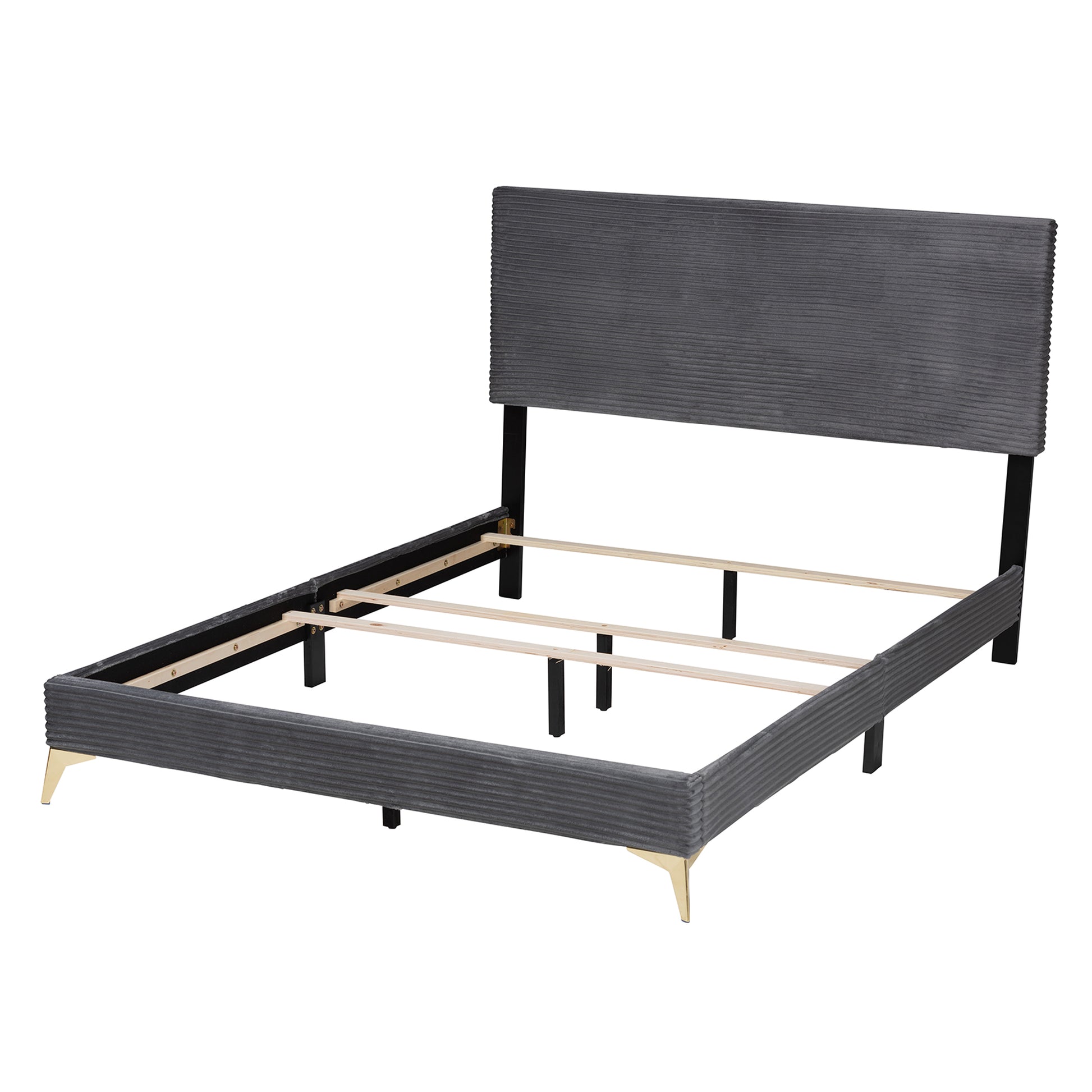 Baxton Studio Abberton Modern and Contemporary Black Velvet and Gold Metal Queen Size Panel Bed | Beds | Modishstore - 13