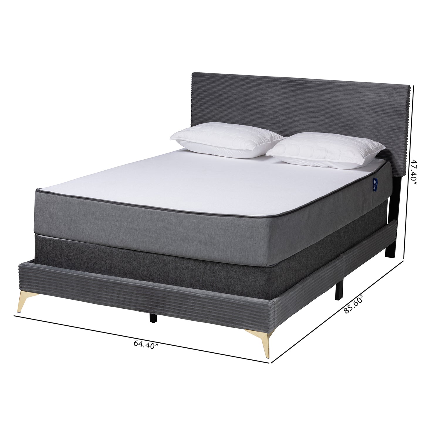 Baxton Studio Abberton Modern and Contemporary Black Velvet and Gold Metal Queen Size Panel Bed | Beds | Modishstore - 17