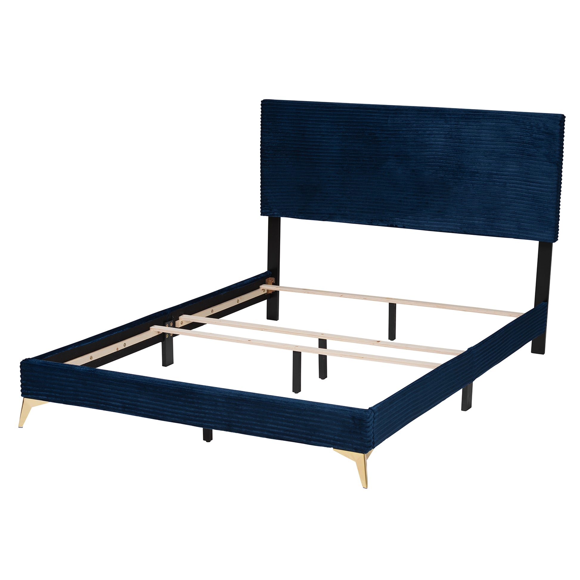 Baxton Studio Abberton Modern and Contemporary Black Velvet and Gold Metal Queen Size Panel Bed | Beds | Modishstore - 22