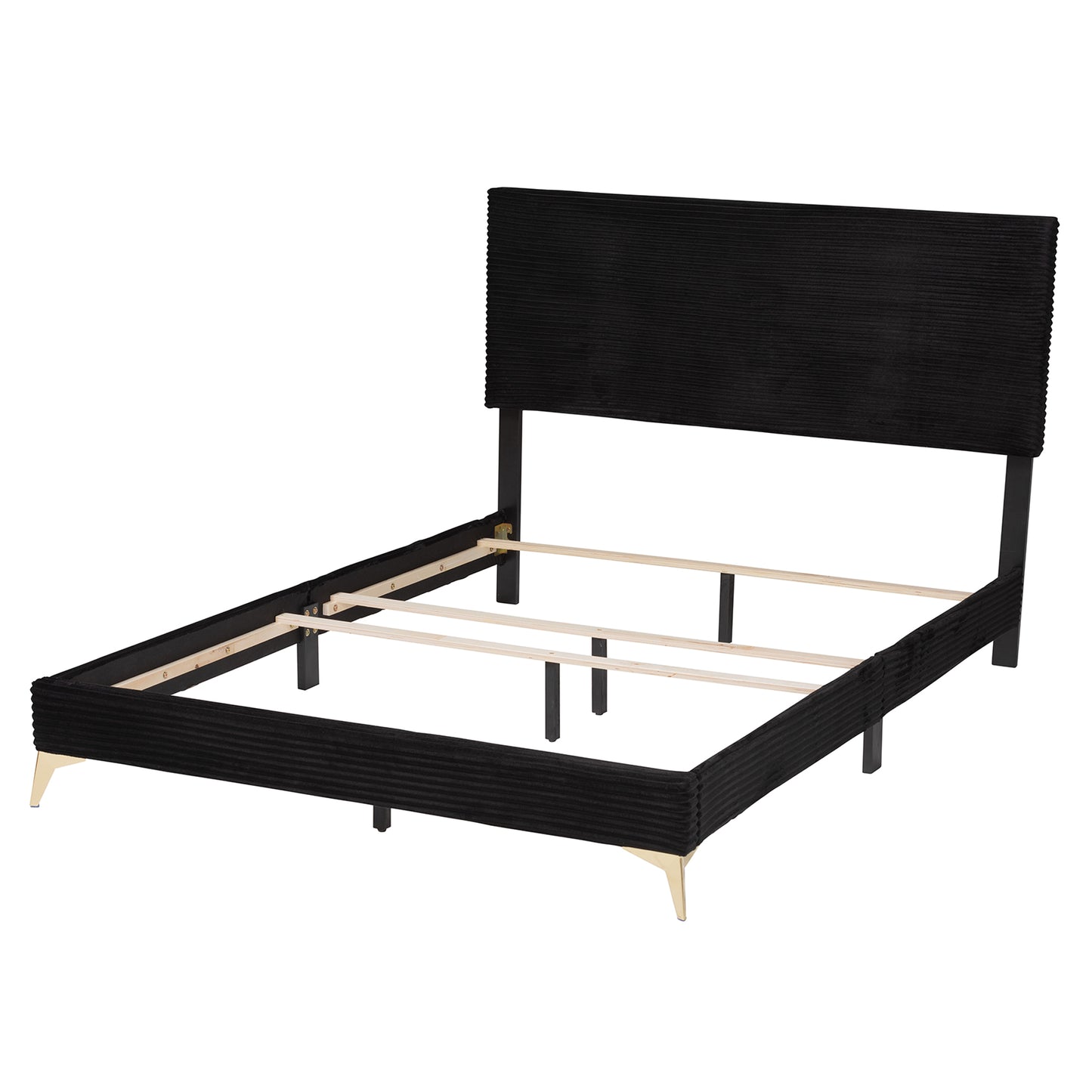 Baxton Studio Abberton Modern and Contemporary Black Velvet and Gold Metal Queen Size Panel Bed | Beds | Modishstore - 4