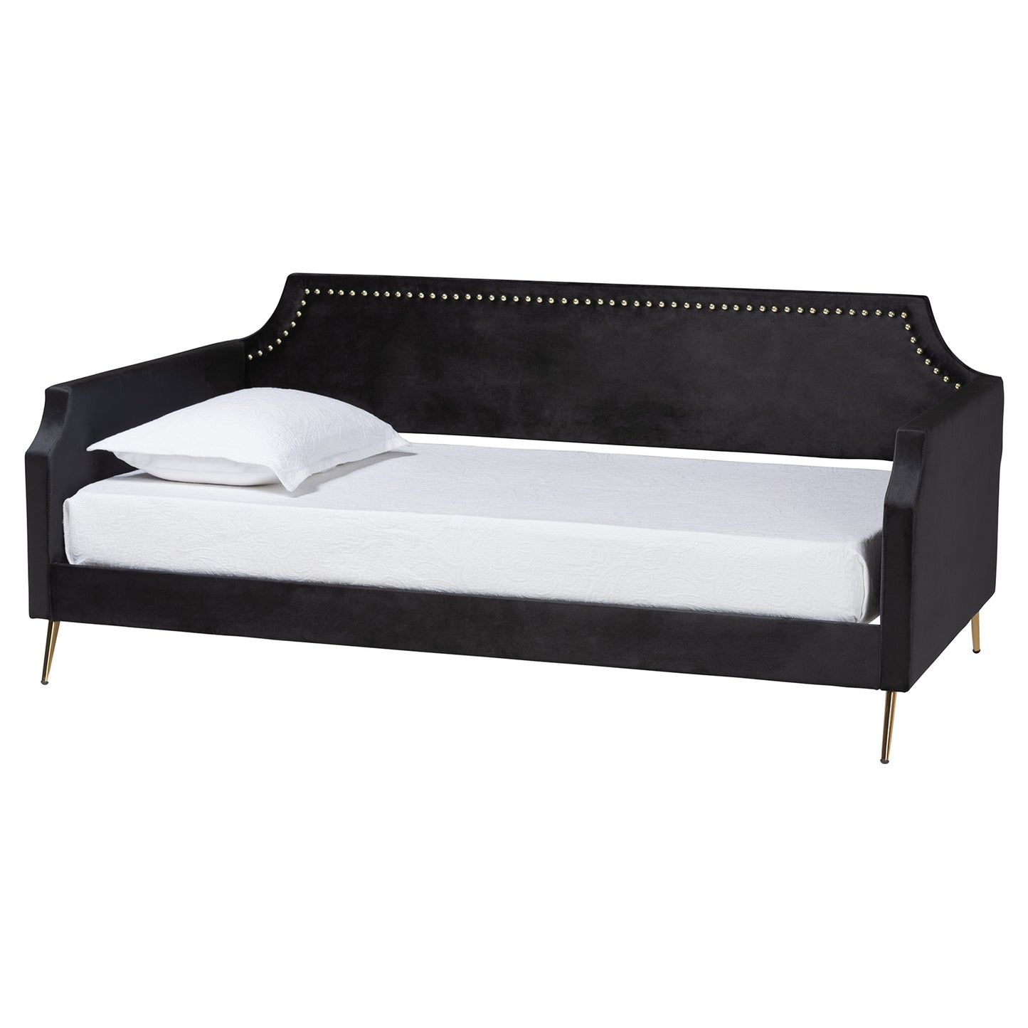 Baxton Studio Pita Traditional Glam and Luxe Black Velvet and Gold Metal Twin Size Daybed | Daybeds | Modishstore - 2