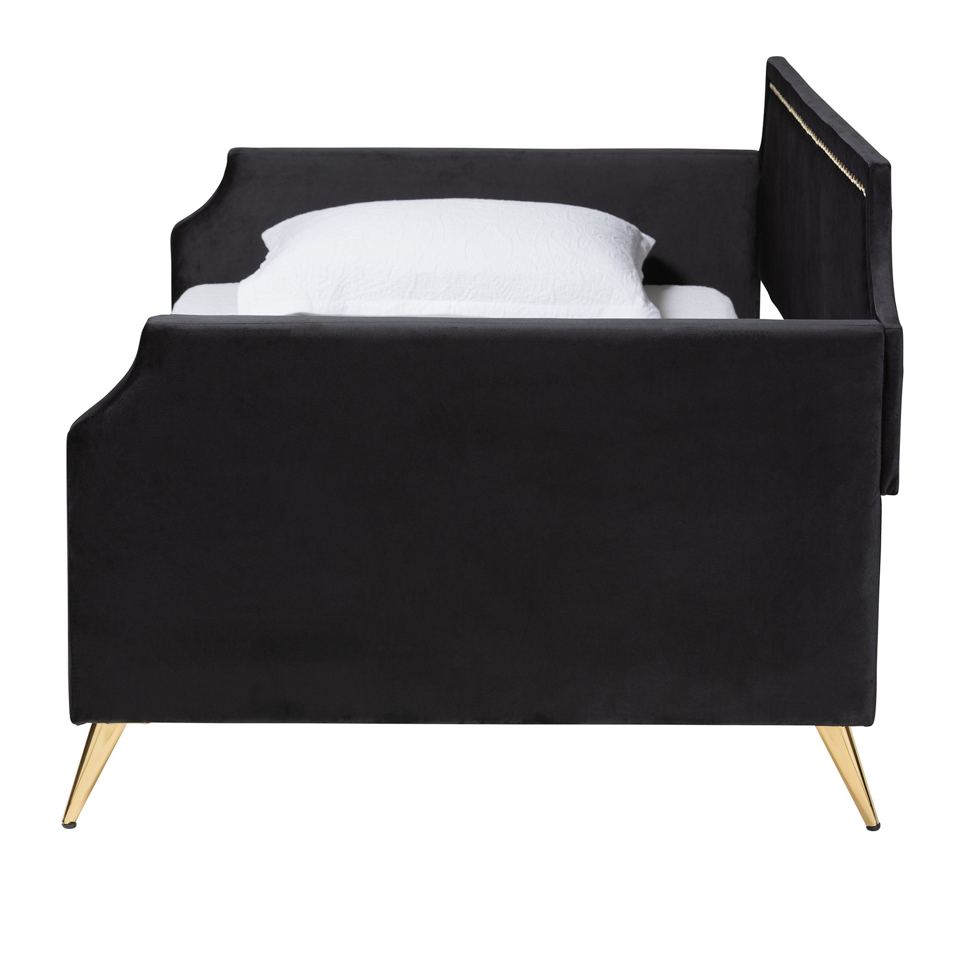 Baxton Studio Pita Traditional Glam and Luxe Black Velvet and Gold Metal Twin Size Daybed | Daybeds | Modishstore - 3