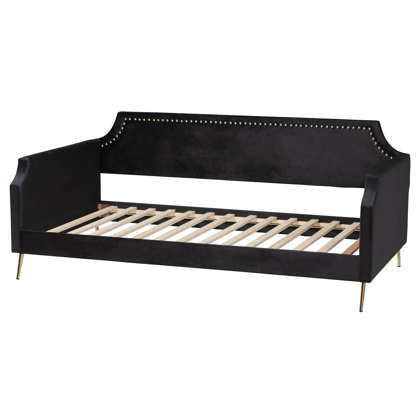 Baxton Studio Pita Traditional Glam and Luxe Black Velvet and Gold Metal Twin Size Daybed | Daybeds | Modishstore - 4