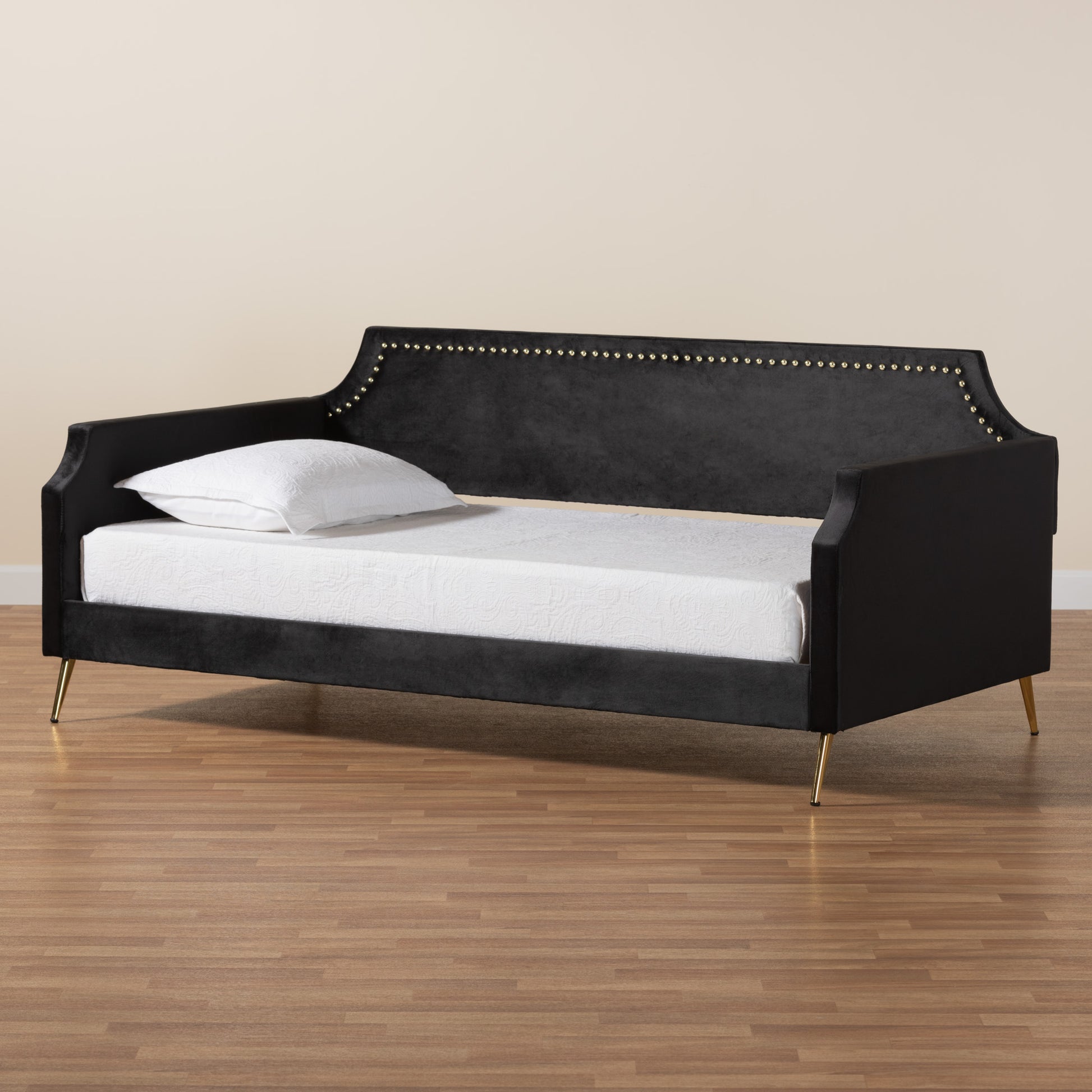 Baxton Studio Pita Traditional Glam and Luxe Black Velvet and Gold Metal Twin Size Daybed | Daybeds | Modishstore - 9