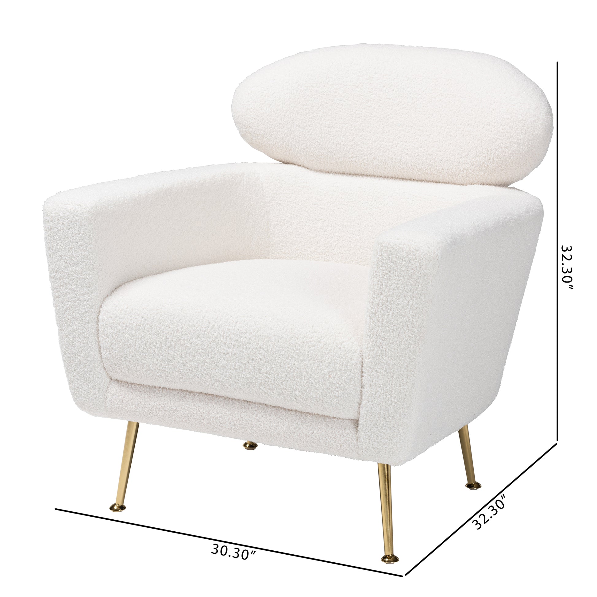 Baxton Studio Fantasia Modern and Contemporary Ivory Boucle Upholstered and Gold Metal Armchair | Armchairs | Modishstore - 3