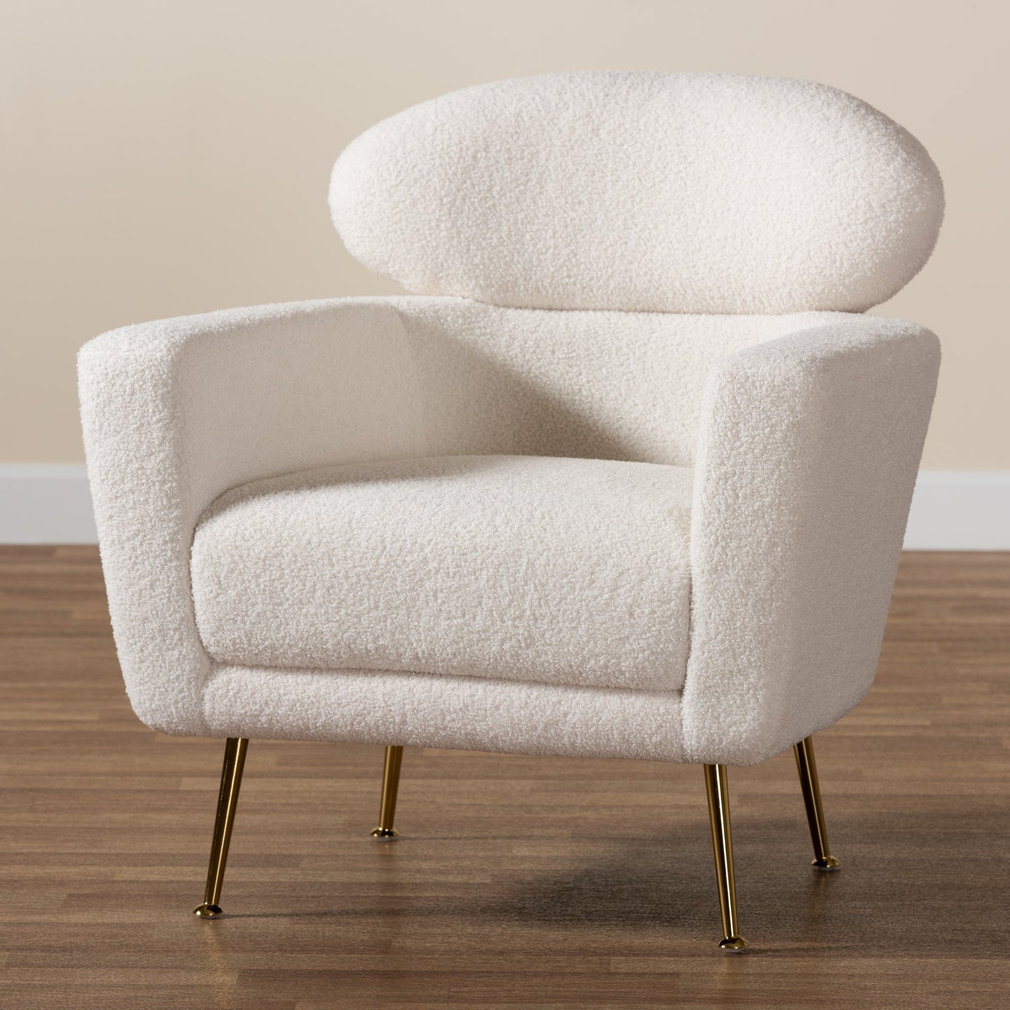 Baxton Studio Fantasia Modern and Contemporary Ivory Boucle Upholstered and Gold Metal Armchair | Armchairs | Modishstore - 2